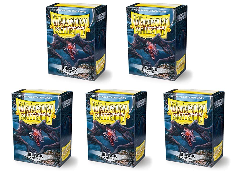 Dragon Shield Matte Black Standard Size Card Sleeves – 5 Packs (500 Count), PVC-Free & Archival Safe