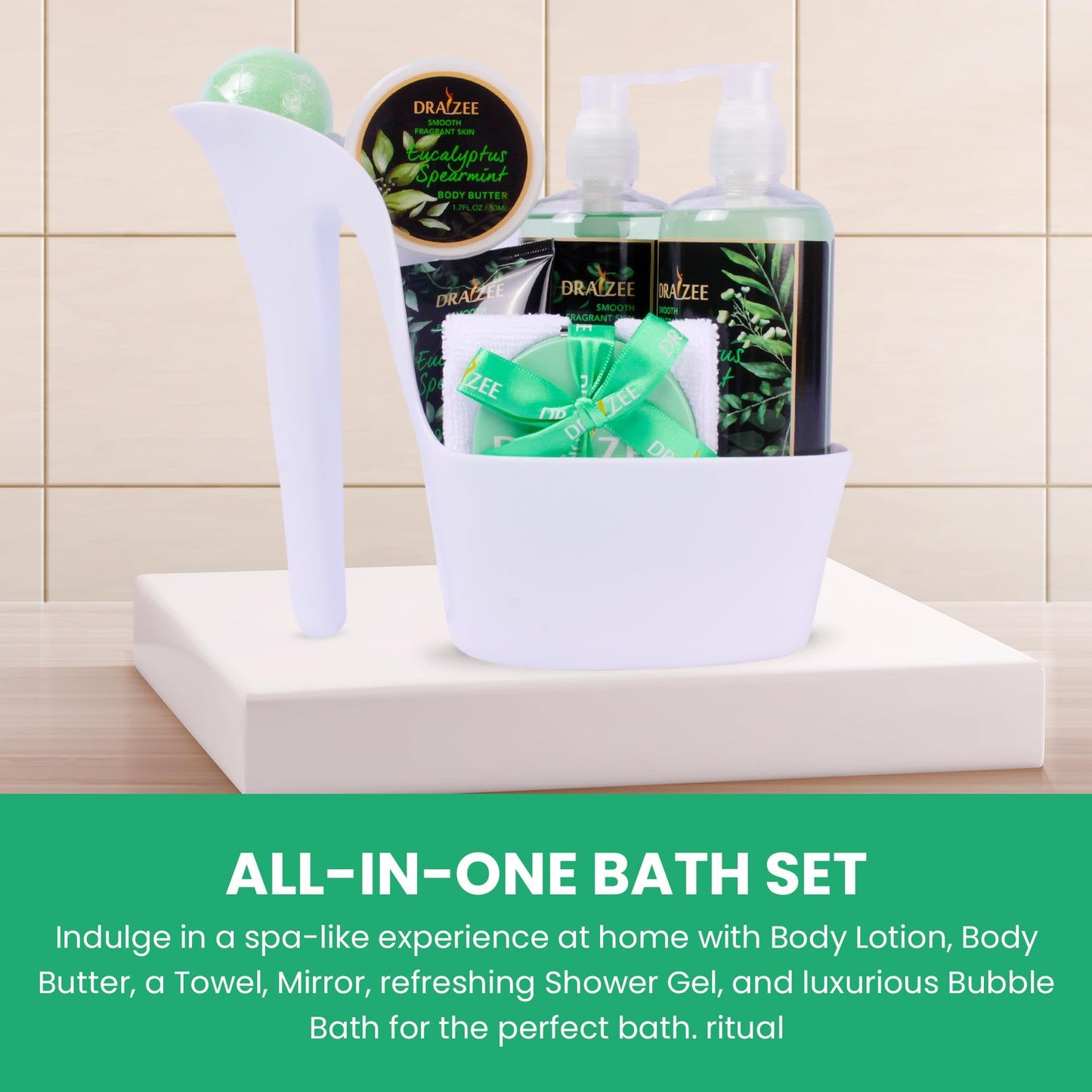 Draizee Valentine's Day Spa Gift Set for Her — 8-Piece Eucalyptus Spearmint Luxury Bath Basket