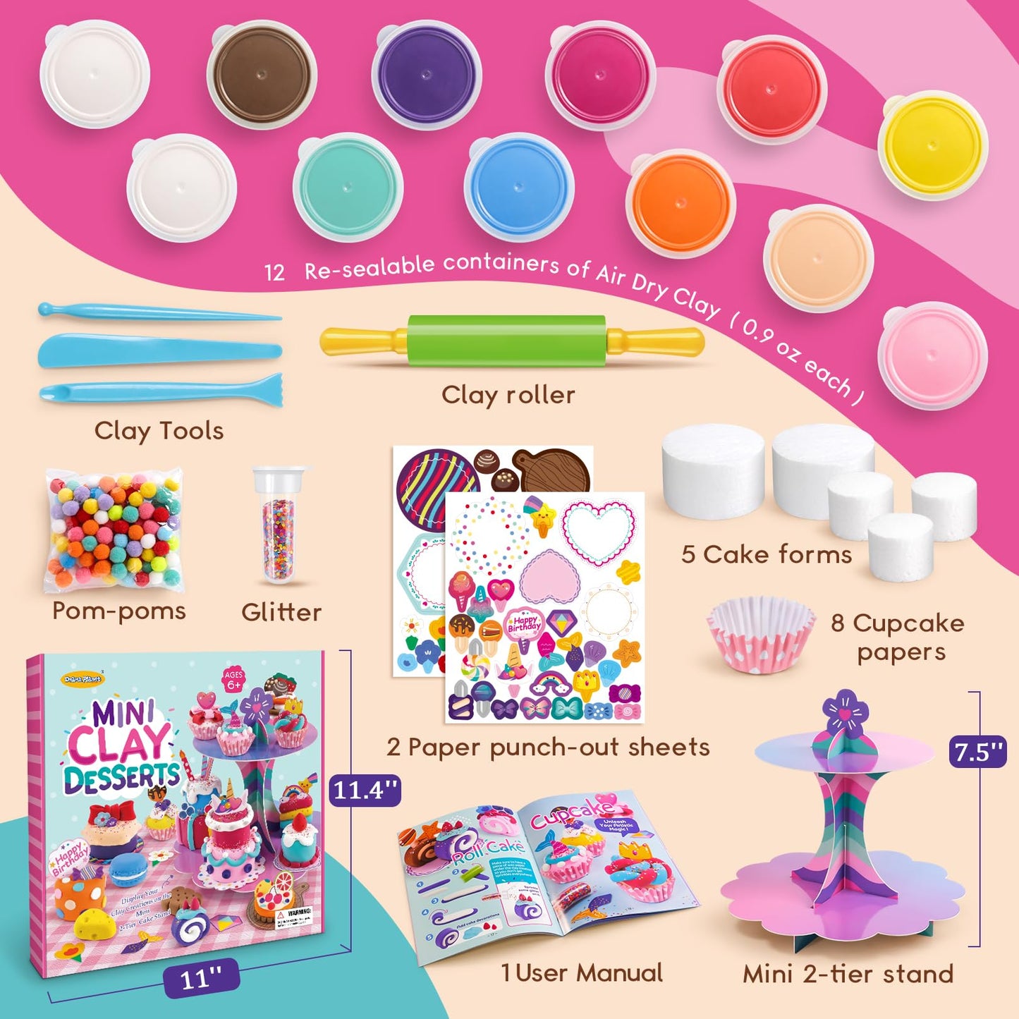 Drama Planet Craft Kits for Kids – Make Mini Desserts with Air Dry Clay