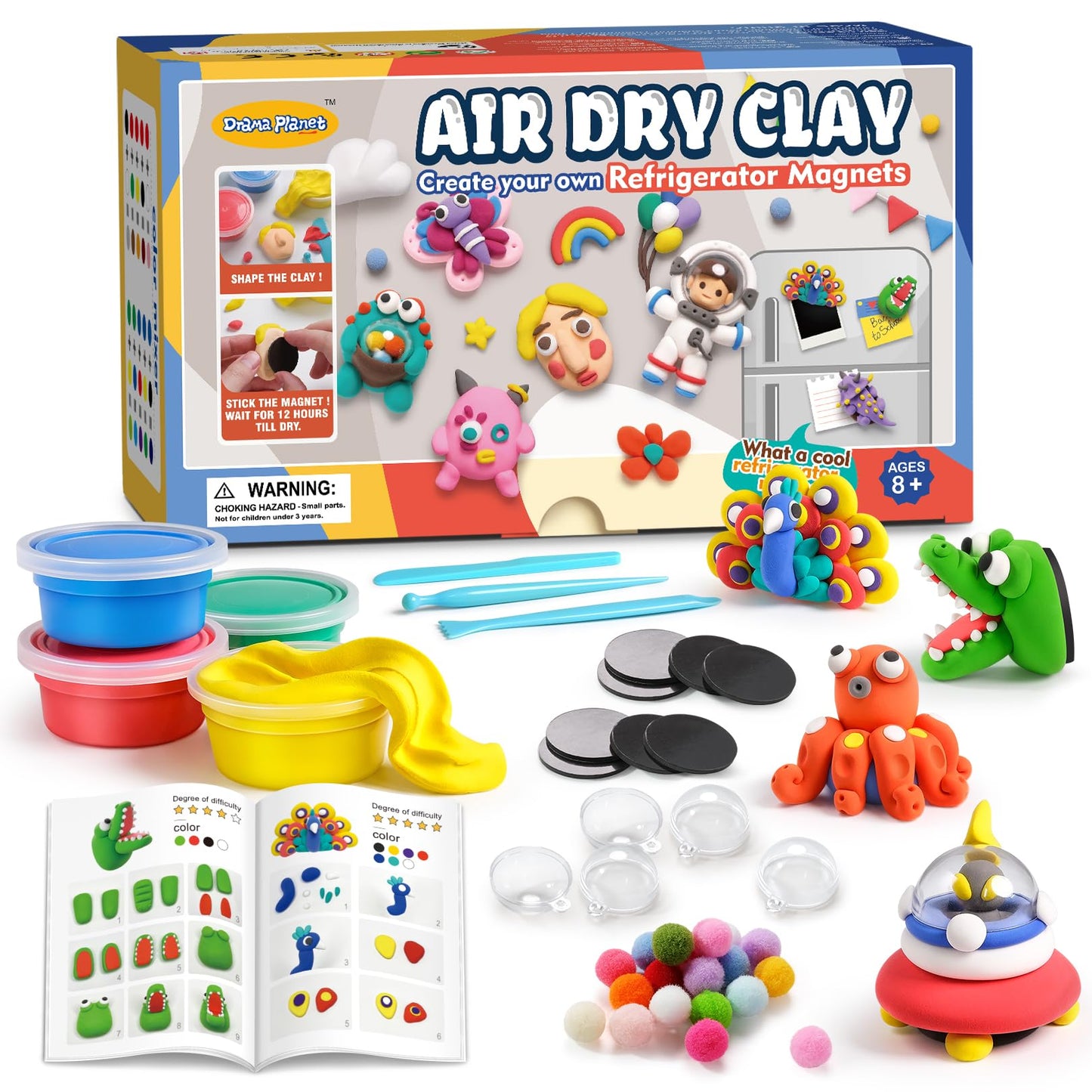 Drama Planet Air Dry Clay Kit for Kids | Create Refrigerator Magnets with Modeling Clay