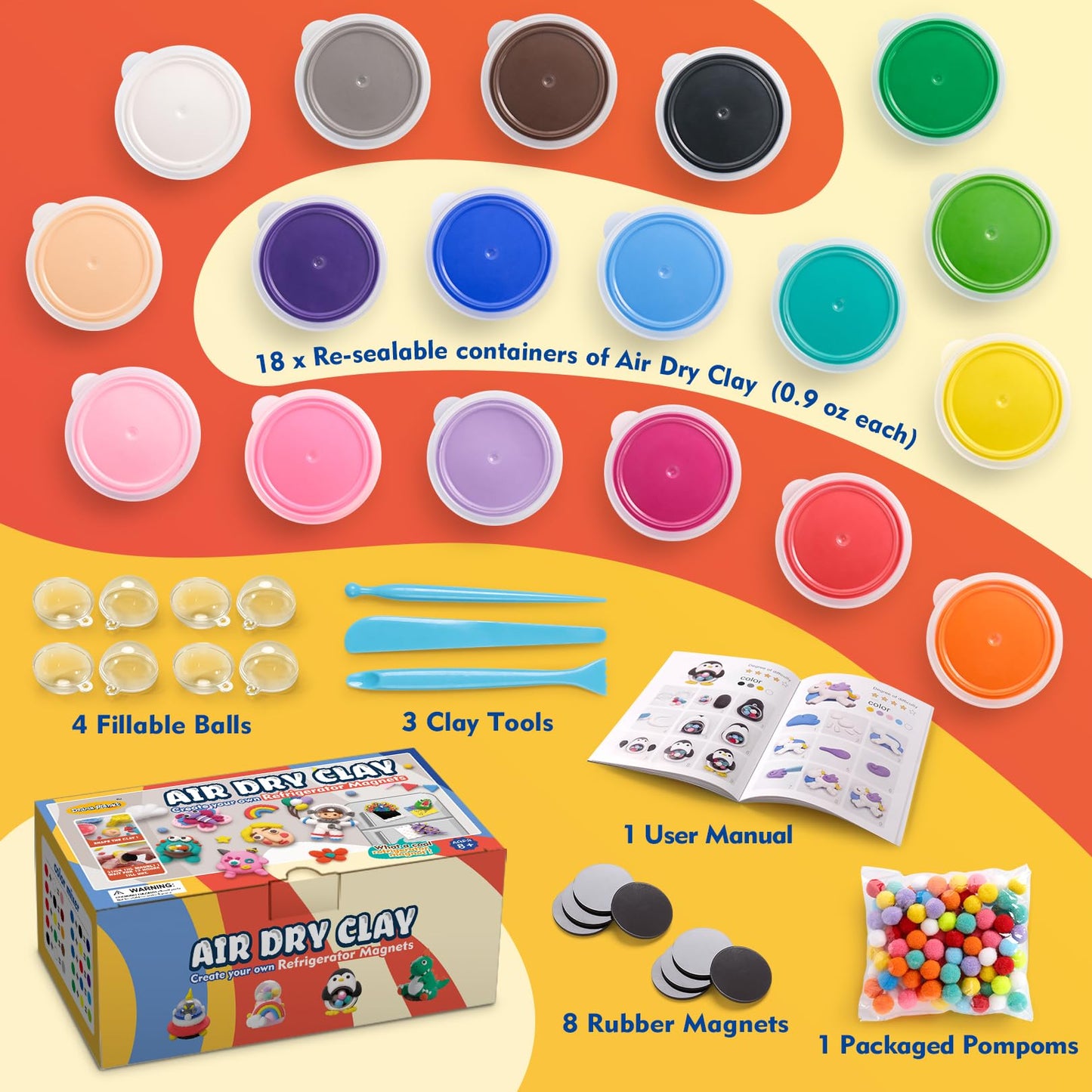 Drama Planet Air Dry Clay Kit for Kids | Create Refrigerator Magnets with Modeling Clay