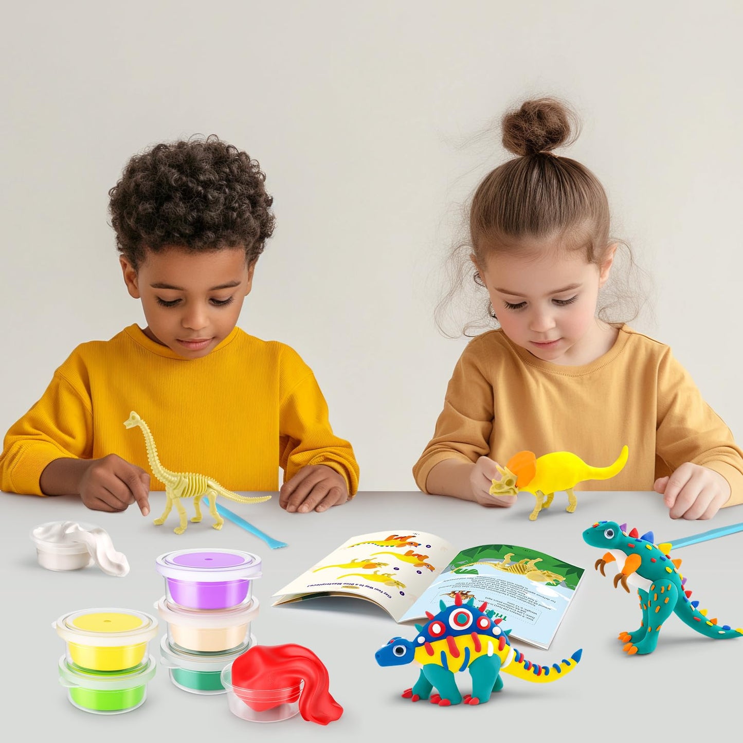 Drama Planet Dinosaur Air Dry Clay Kit – Create 5 Dinosaur Models in 12 Colors