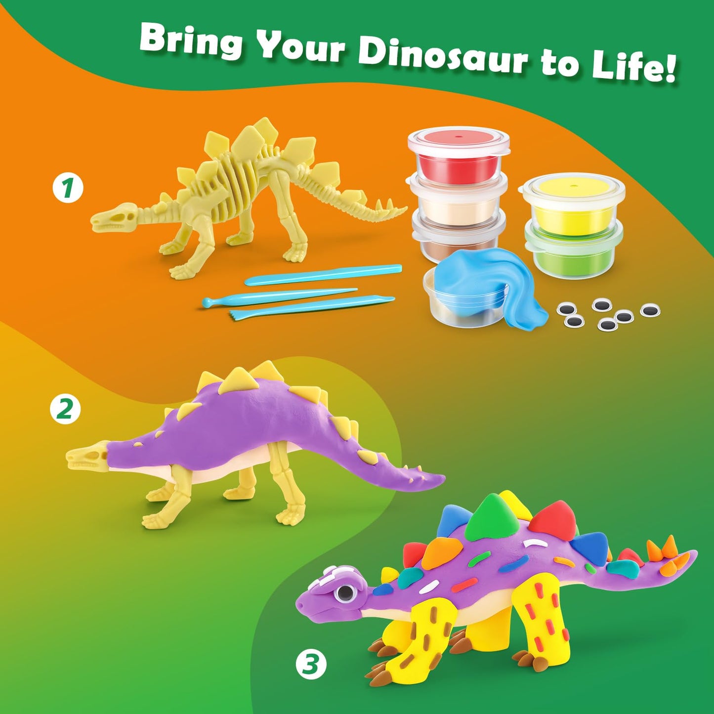 Drama Planet Dinosaur Air Dry Clay Kit – Create 5 Dinosaur Models in 12 Colors