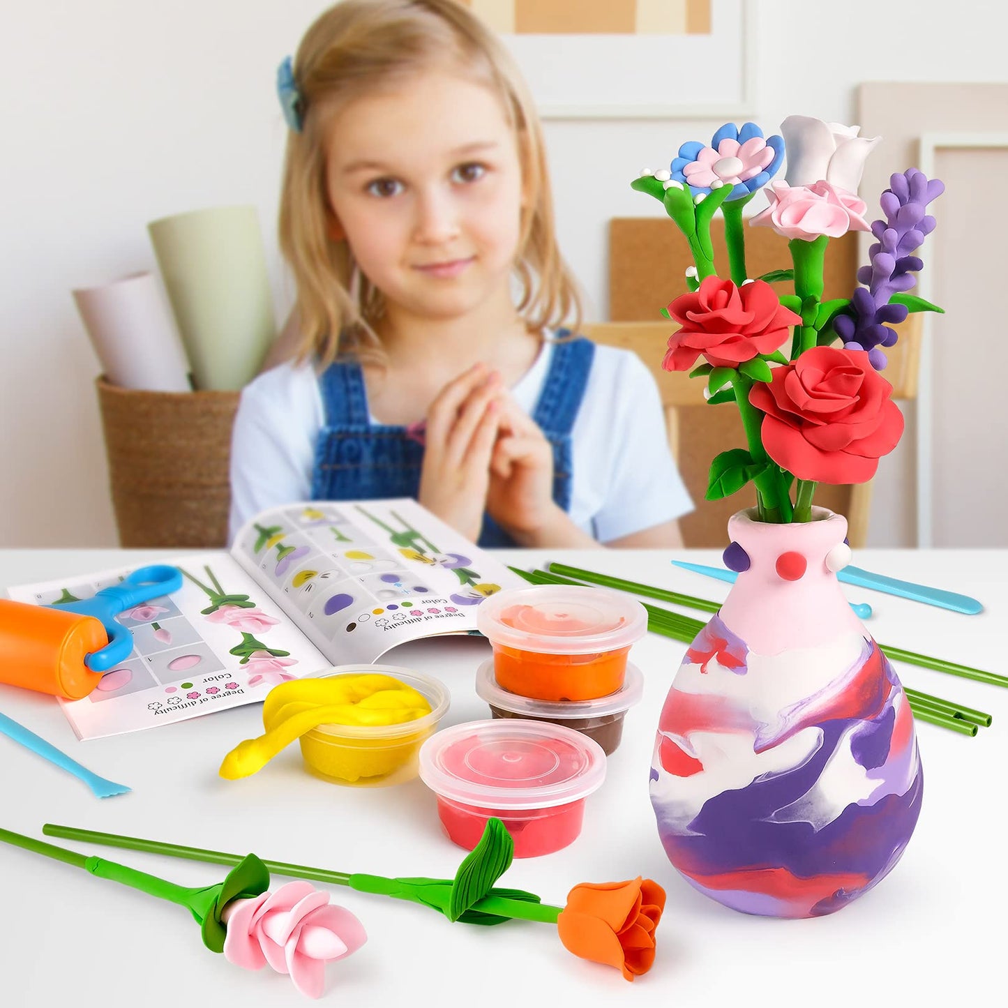 Drama Planet Flower Craft Kit for Kids | Air-Dry Clay Bouquets & Personalized Art