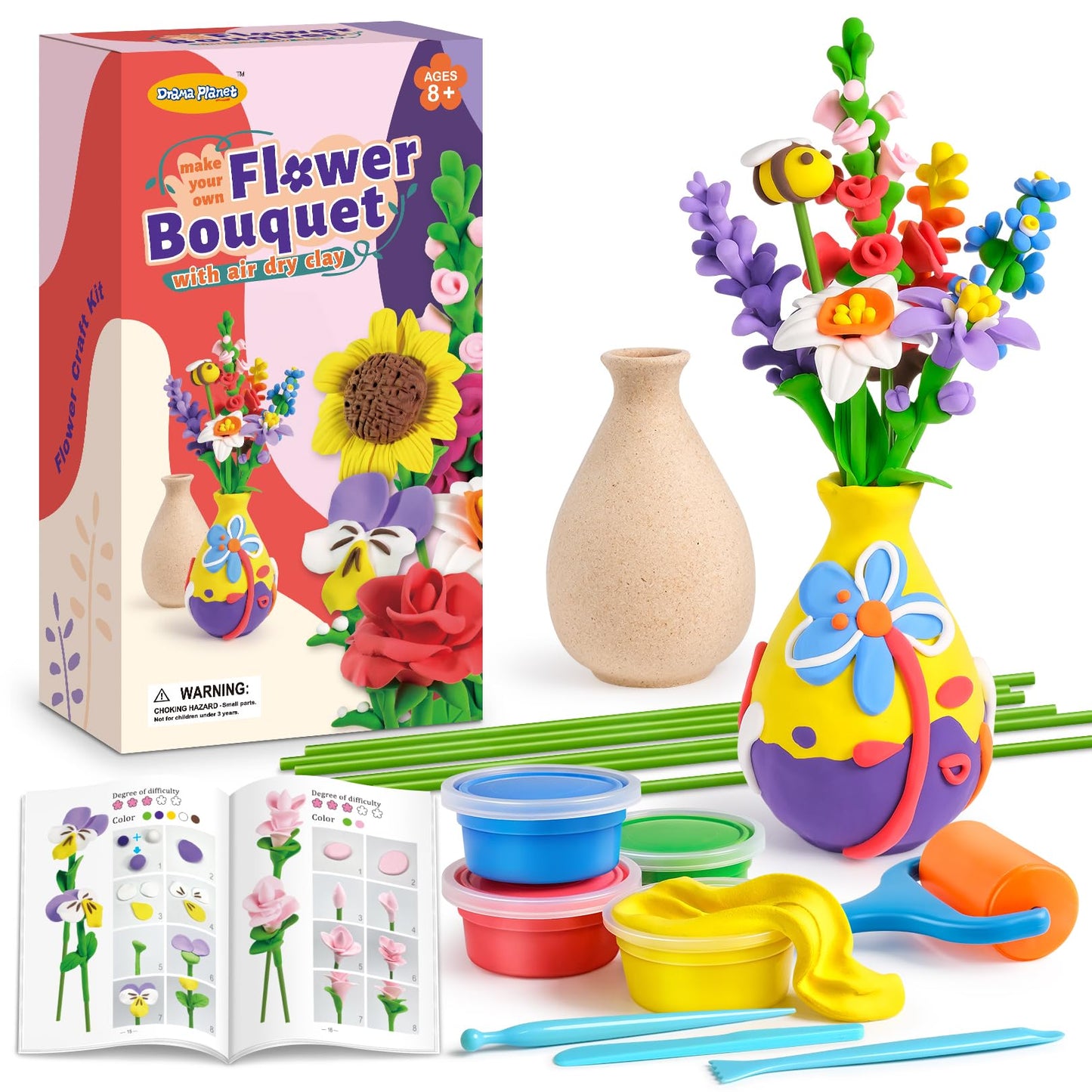 Drama Planet Flower Craft Kit for Kids | Air-Dry Clay Bouquets & Personalized Art