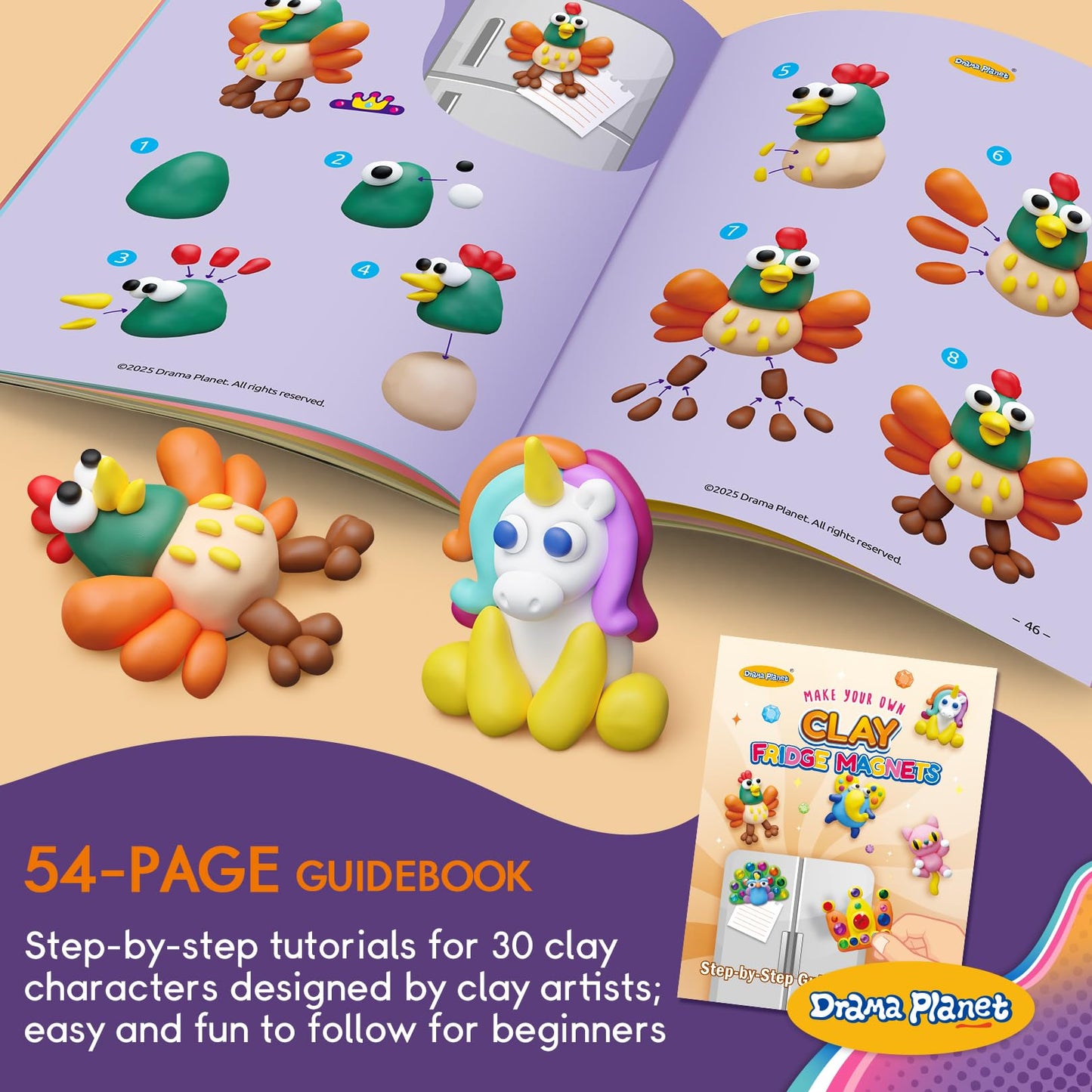 Drama Planet Make Your Own Clay Fridge Magnets Kit – 12 DIY Magnets + 54-Page Idea Book