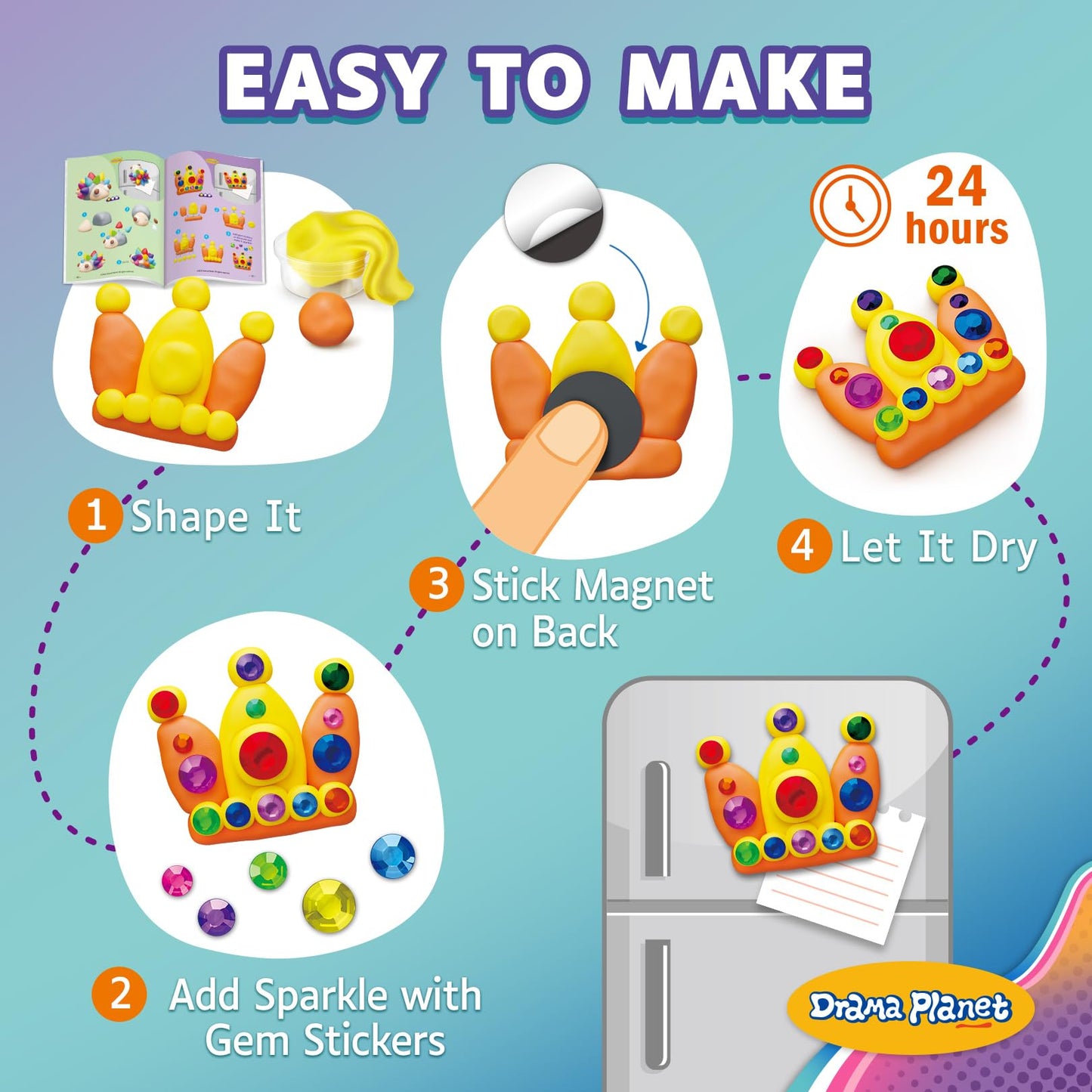 Drama Planet Make Your Own Clay Fridge Magnets Kit – 12 DIY Magnets + 54-Page Idea Book