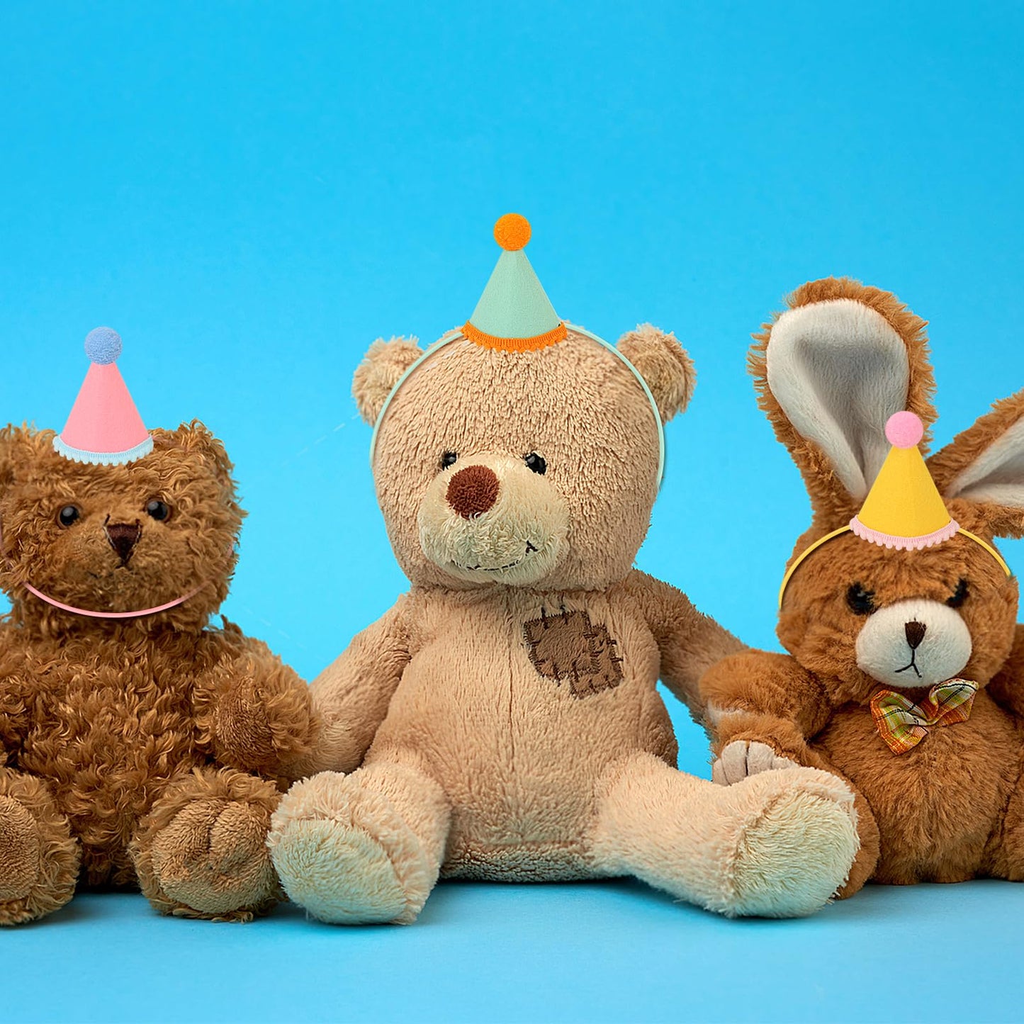 DRANSMIC 12 Pack Mini Party Hats for Stuffed Animals — Rainbow Felt Cone Hats for Dolls and Pets
