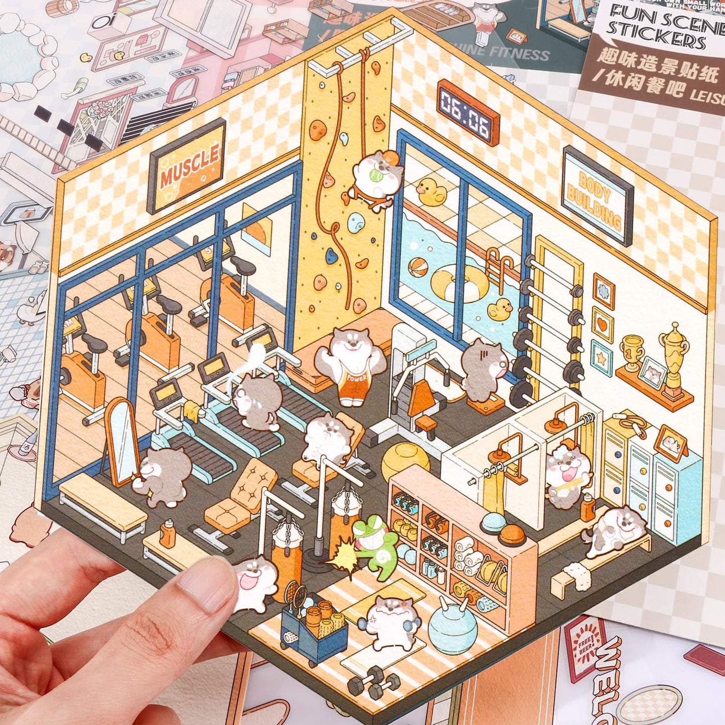 Draupnir DIY 3D House Stickers – 4-Set Scenes for Home, Cafe & Bar