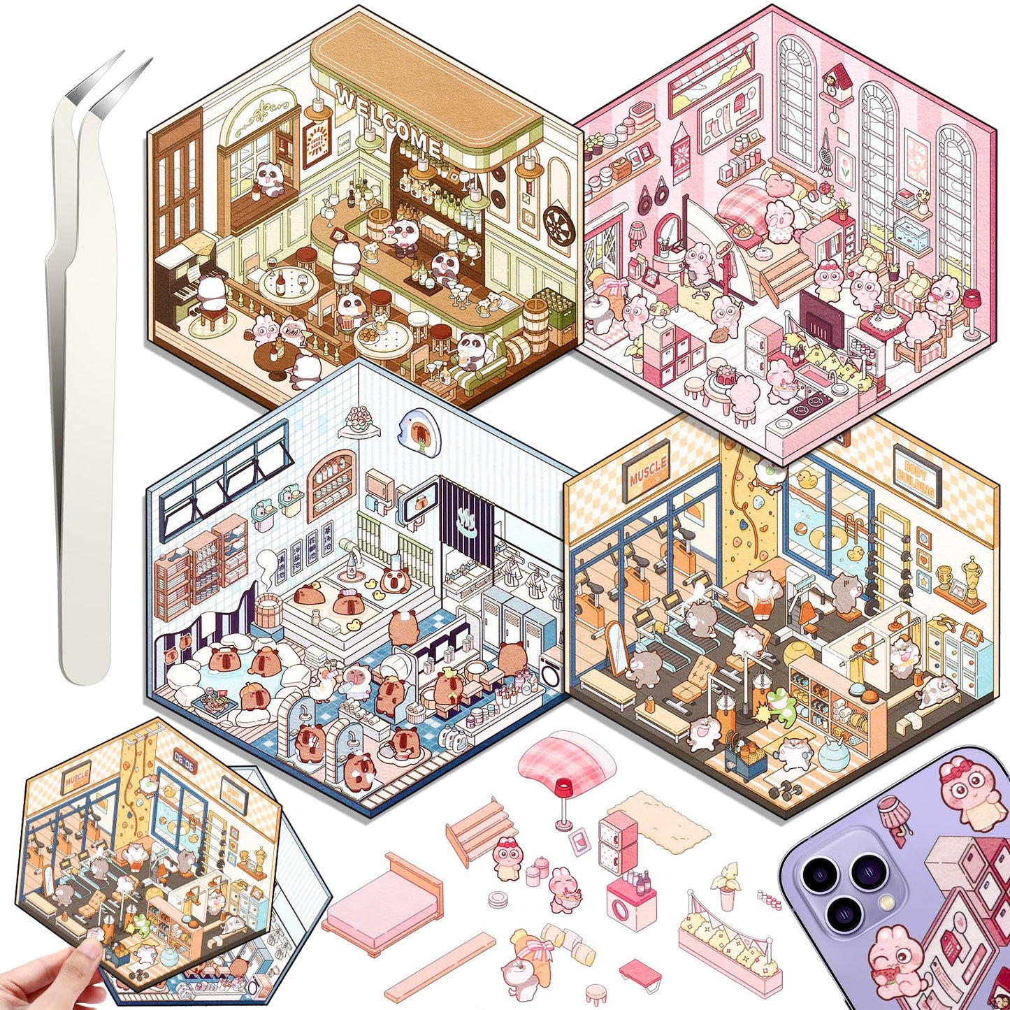 Draupnir DIY 3D House Stickers – 4-Set Scenes for Home, Cafe & Bar