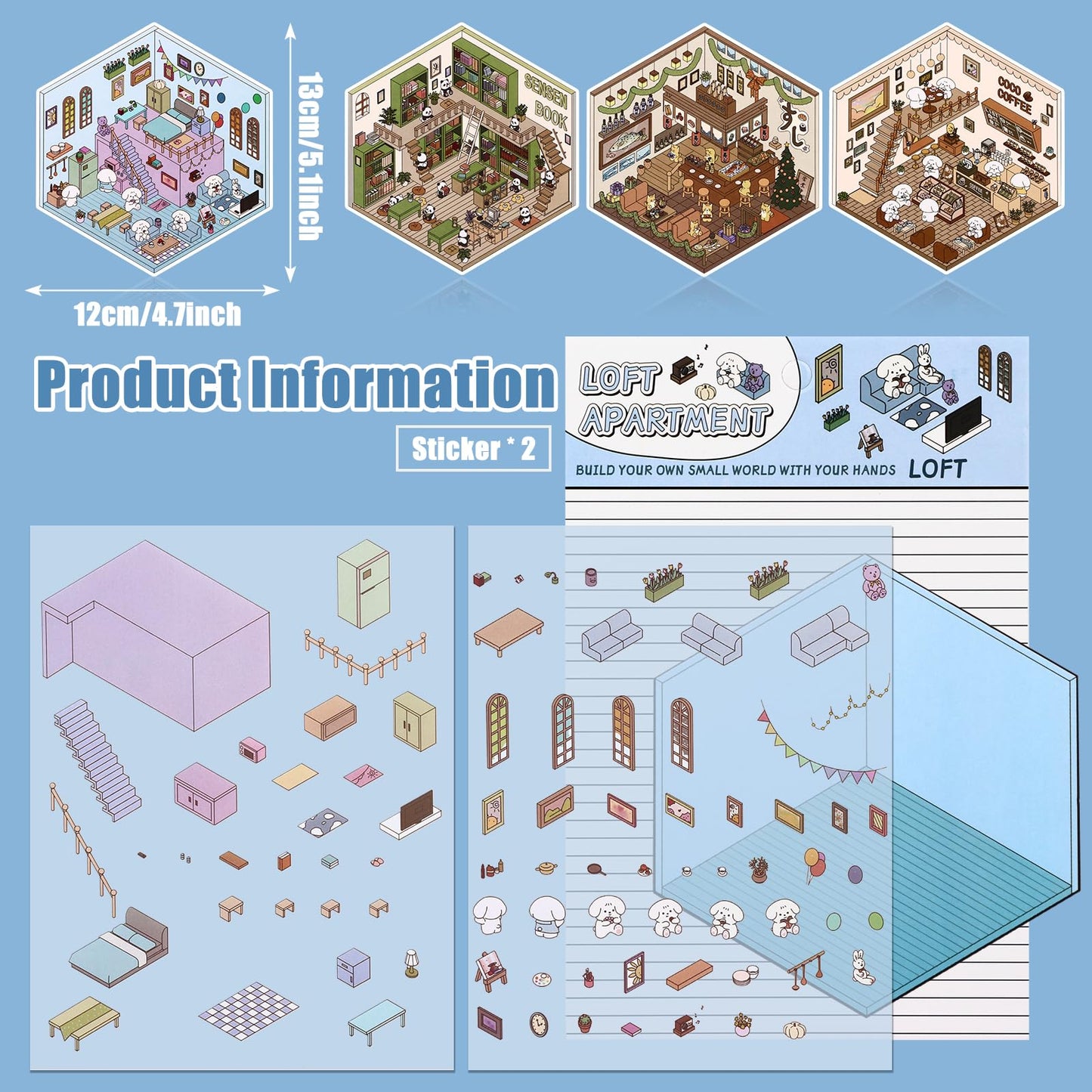 Draupnir DIY 3D House Stickers – 4 Theme Sets for Creative Home Scenes
