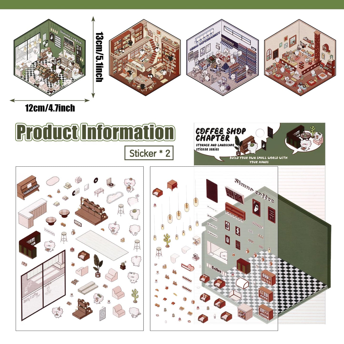 Draupnir DIY 3D House Stickers – 4-Set Scene Kit for Home, Café, Office