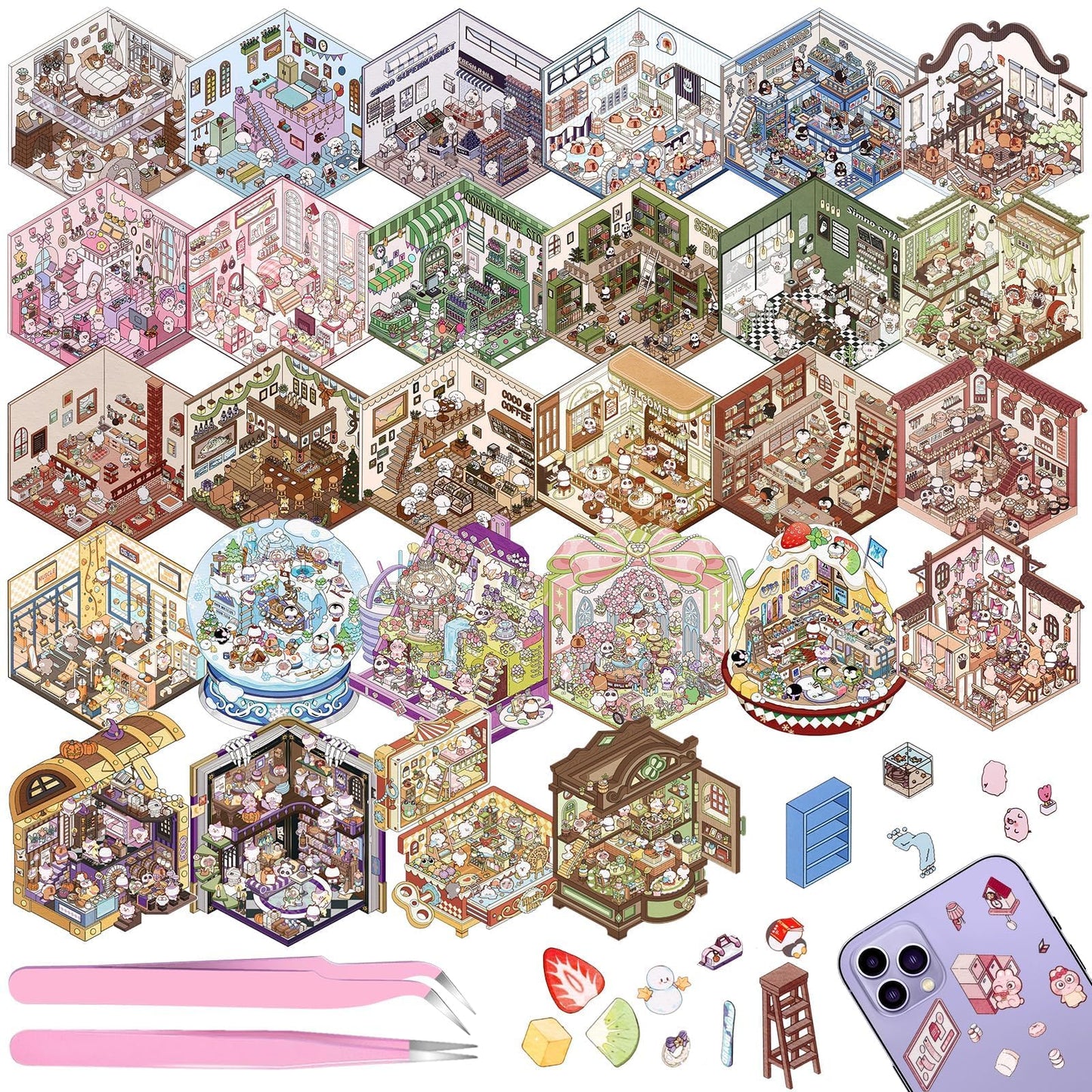 Draupnir DIY 3D House Stickers Scene – 28-Pack Creative Sticker Therapy