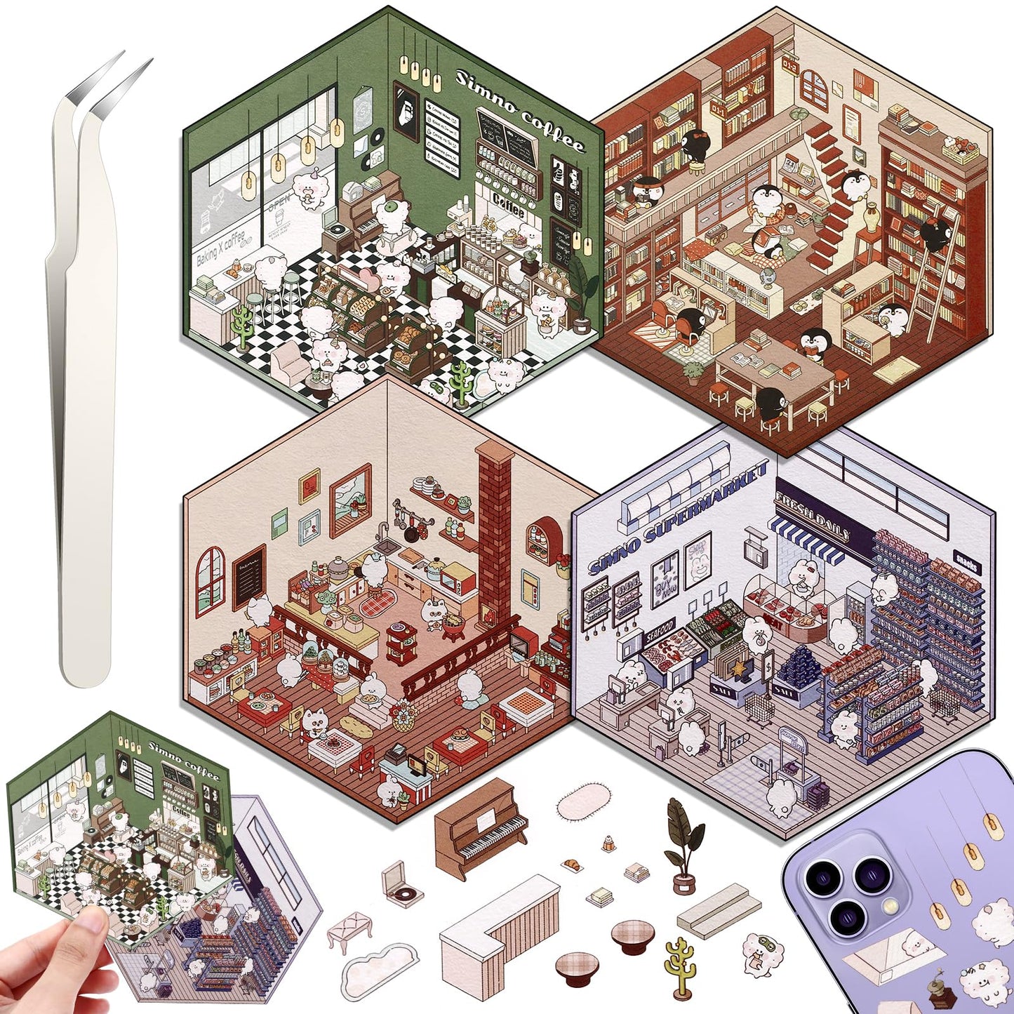 Draupnir DIY 3D House Stickers – 4-Set Scene Kit for Home, Café, Office