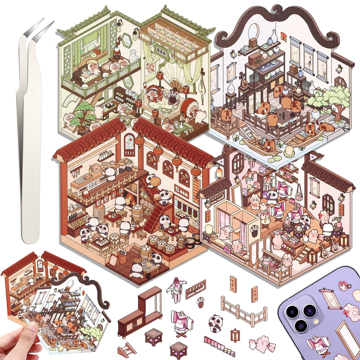 Draupnir DIY 3D House Stickers – 4 Scene Sets for Creative Decor and Relaxation (XM3.0)
