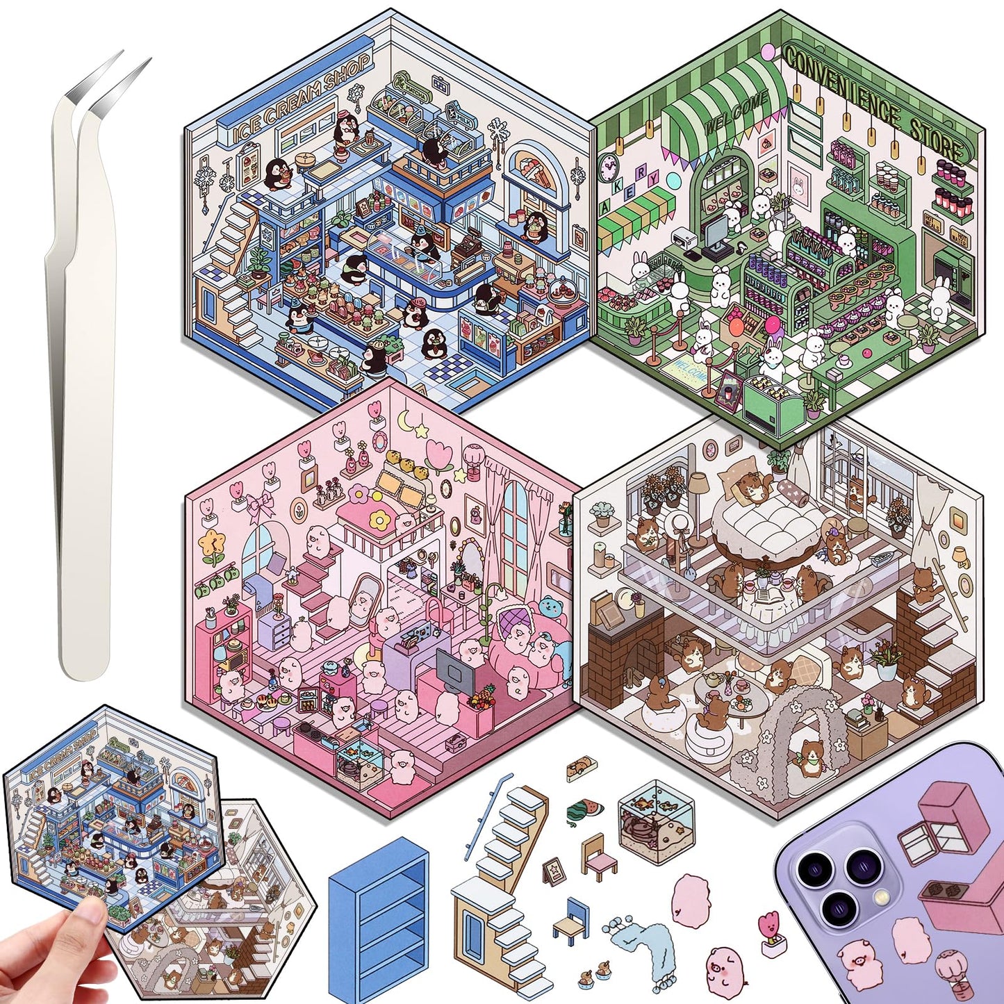 Draupnir DIY 3D House Stickers – 4-Set Creative Scenes for Home, Café & More