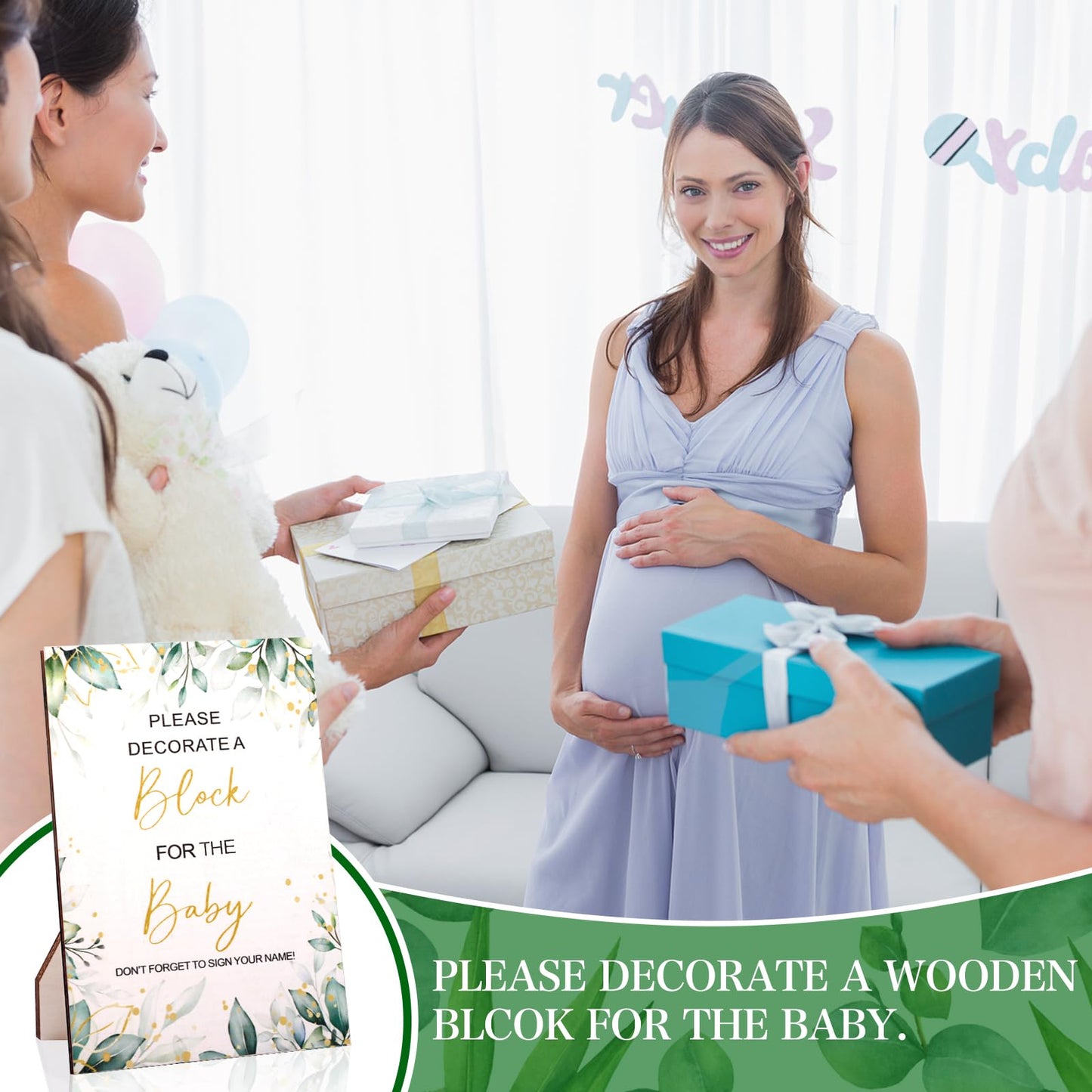 Draupnir Baby Shower Sign Kit: 50 Wooden Blocks, 36 Markers, 4 Stencils & Storage Box