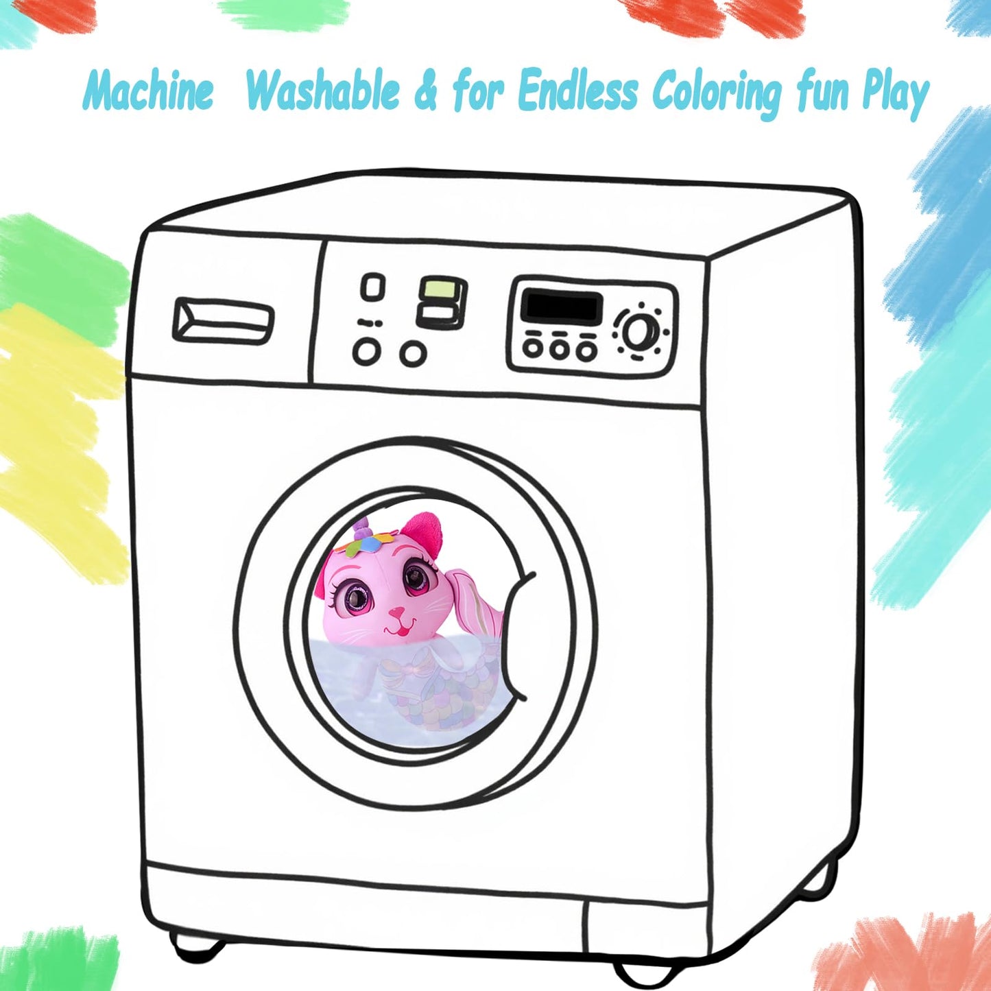 DRAWMYTOY Stuffed Animal Coloring Plush: 20 Washable Markers + Laser Holographic Backpack for Kids Aged 3-6