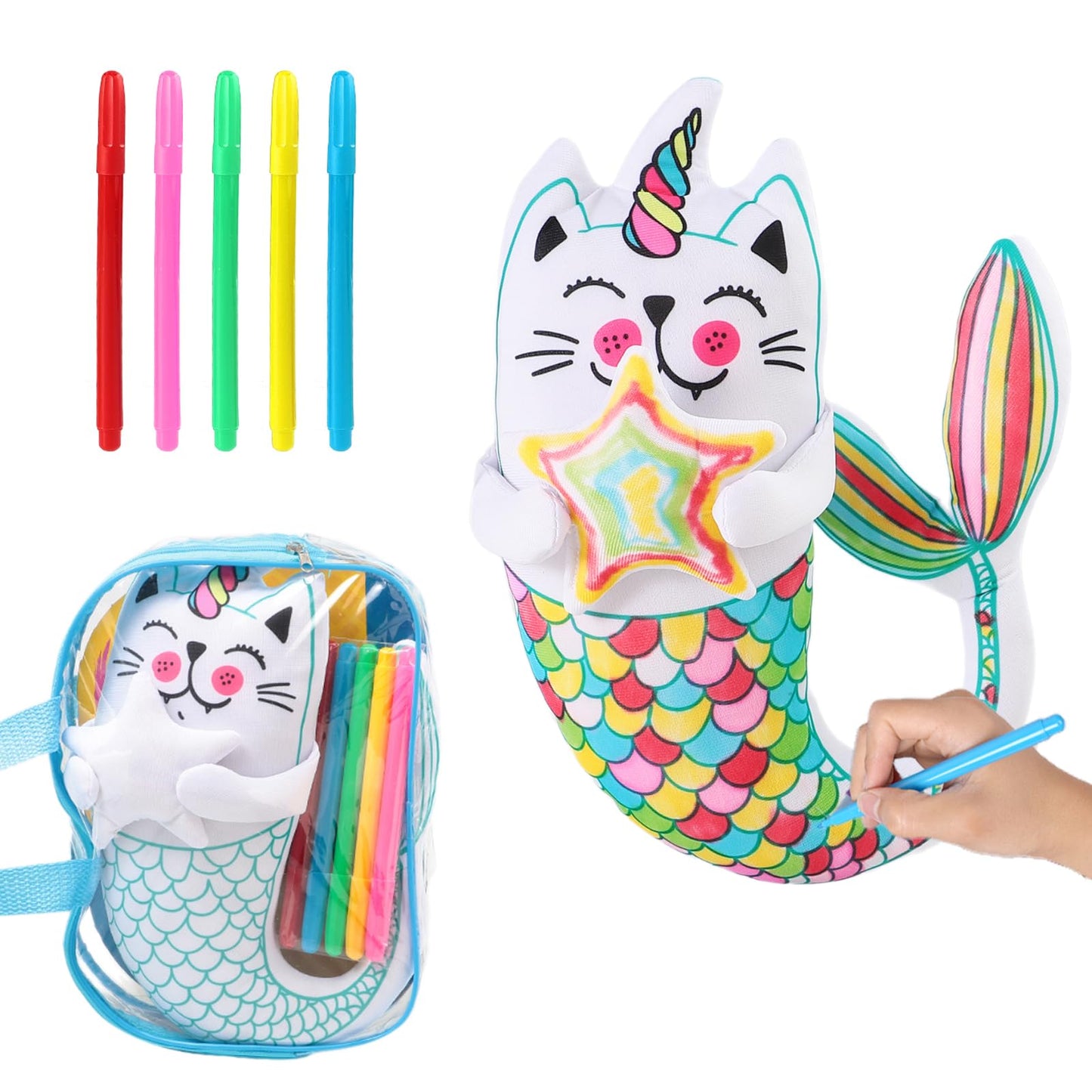 DRAWMYTOY Coloring Plush Toy with 5 Washable Markers – Doodle Dolls for Kids Aged 4-6