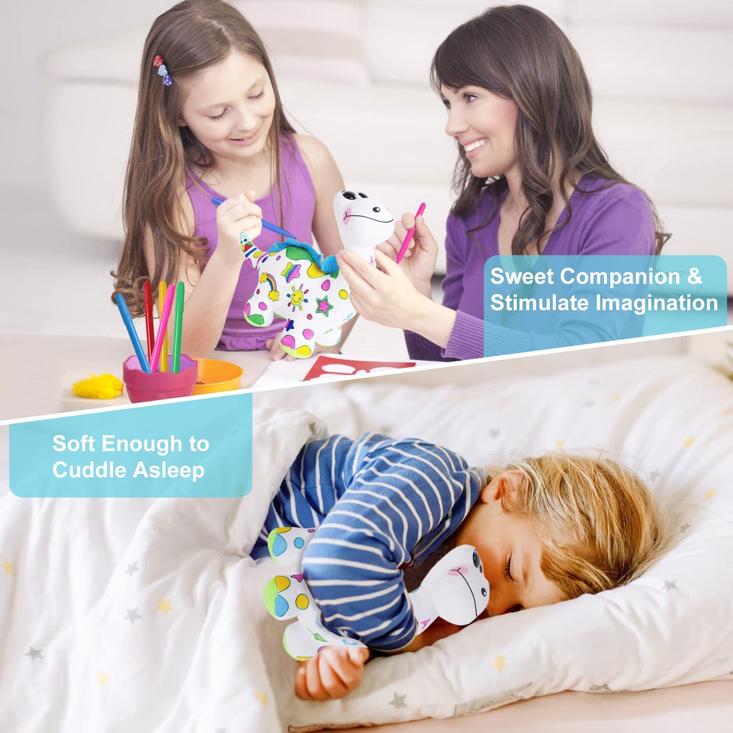 DRAWMYTOY Coloring Plush Toy with 5 Washable Markers — Dinosaur Doodle Doll for Kids Ages 4-6