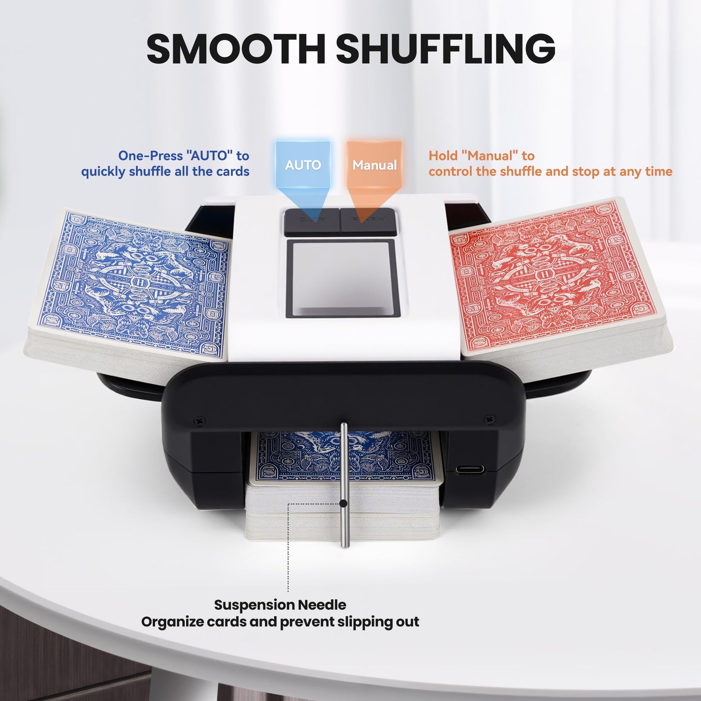 DrawPies Automatic Card Shuffler for 1–2 Decks | Low Noise & USB-C Rechargeable