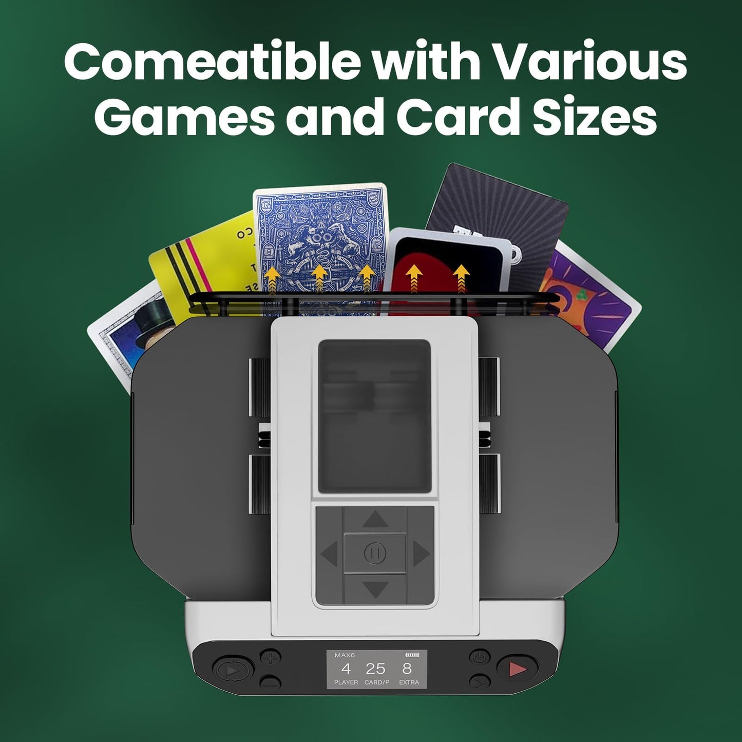 DrawPies MAX6 2-in-1 Automatic Card Shuffler & Dealer — 1–12 Players, Ultra Quiet, Rechargeable