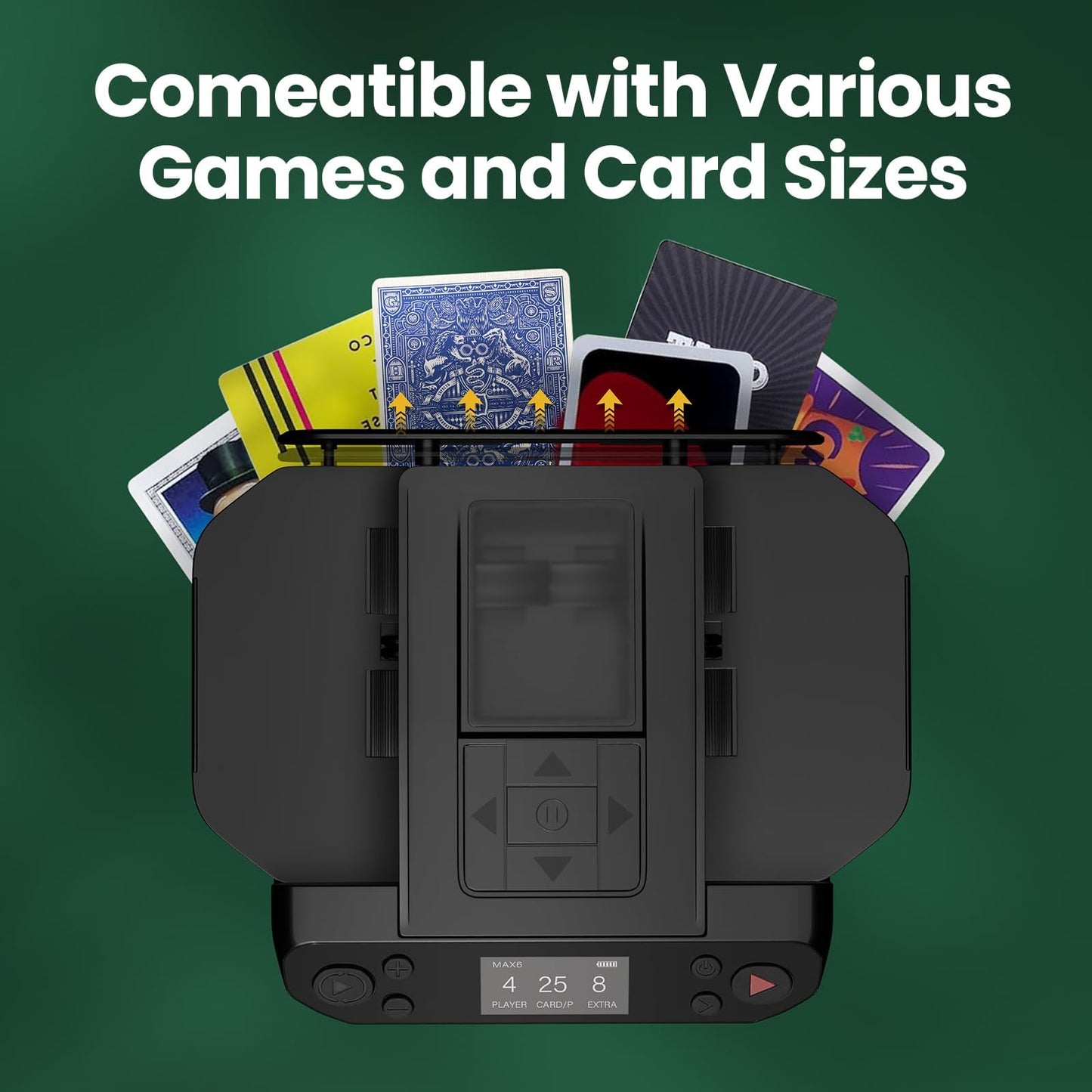 DrawPies MAX6 Automatic Card Shuffler & Dealer – 2-in-1, 12 Players, 360° Rotatable, Rechargeable