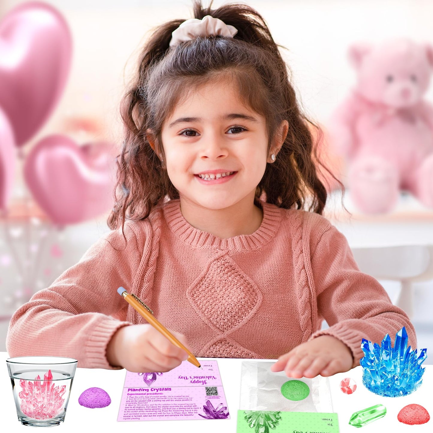DREACAREFT 24-Pack Valentines Day Crystal Growing Kits for Kids – Cards, Class Party Favors & Gifts