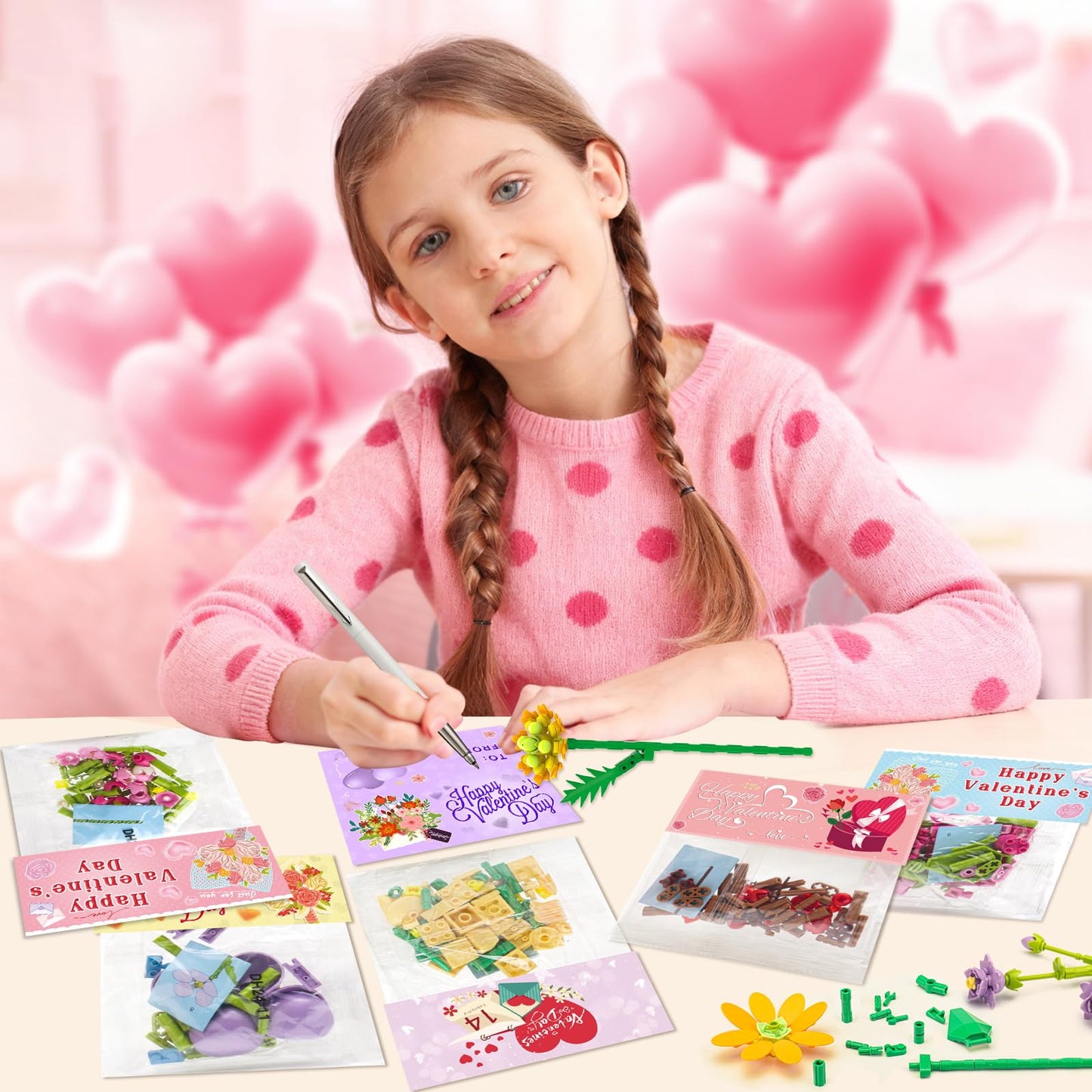 Valentine's Day Flower Building Blocks with Cards | 24 Unique Blooms - DREACAREFT