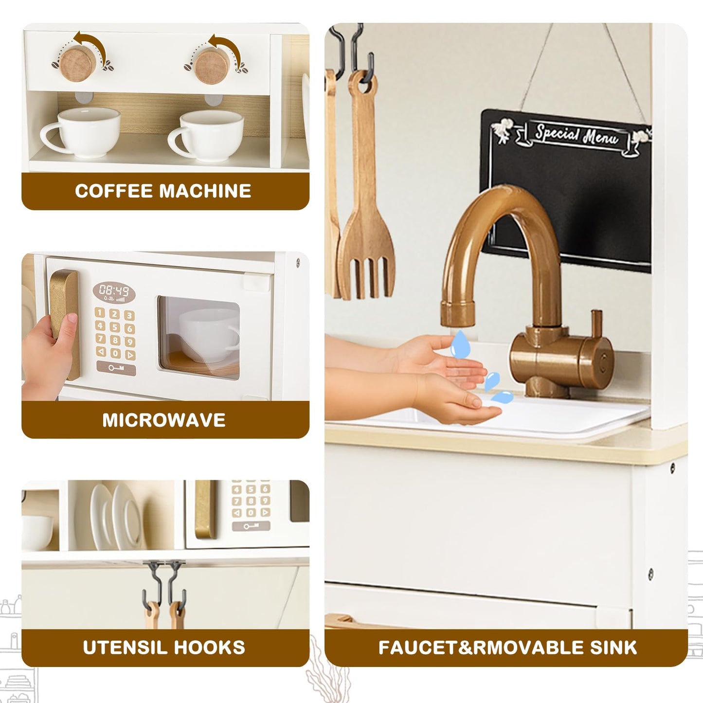 Dream Building Dual-Sided Play Kitchen – 2-in-1 Wooden Kitchen & Grocery Store Set