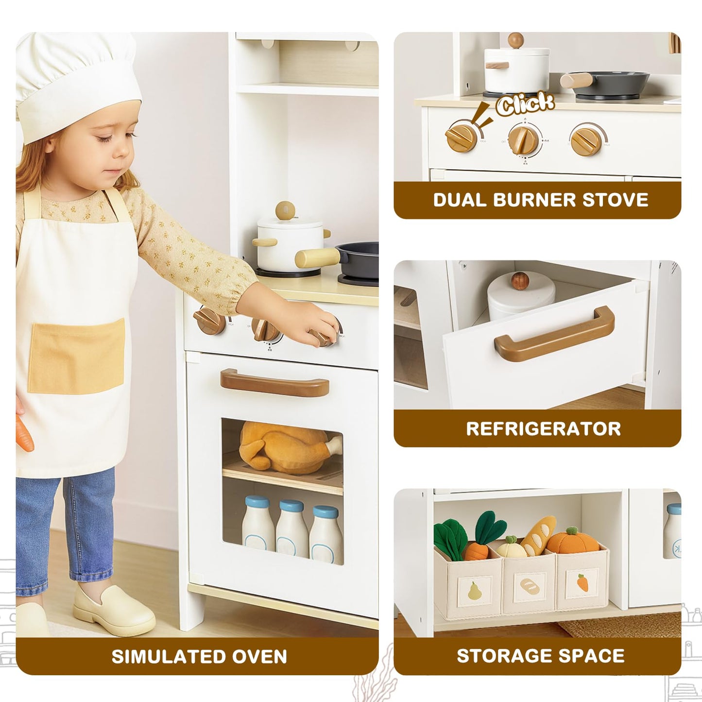 Dream Building Dual-Sided Play Kitchen – 2-in-1 Wooden Kitchen & Grocery Store Set