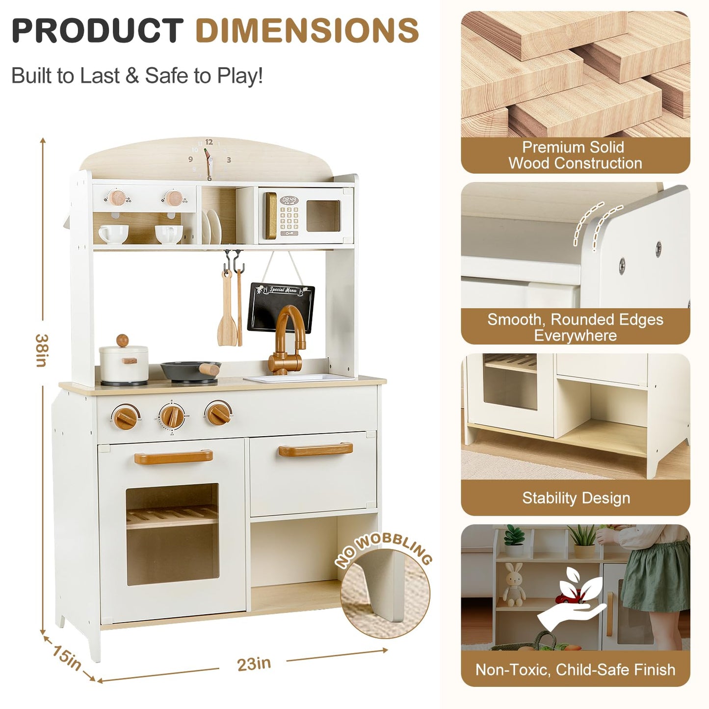 Dream Building Dual-Sided Play Kitchen – 2-in-1 Wooden Kitchen & Grocery Store Set