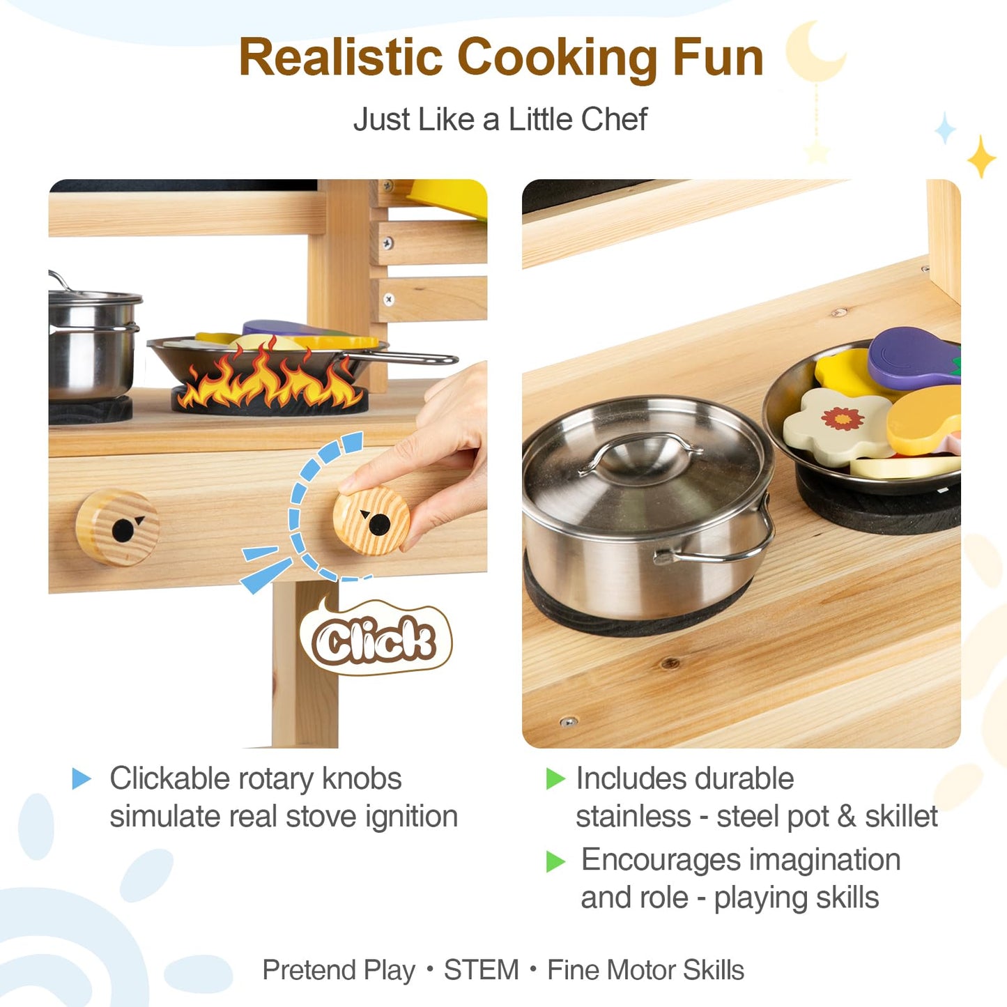 [DREAM BUILDING] Mud Kitchen for Kids Outdoor – Wooden Pretend Play Kitchen with Sink, Chalkboard & 25-Piece Accessories