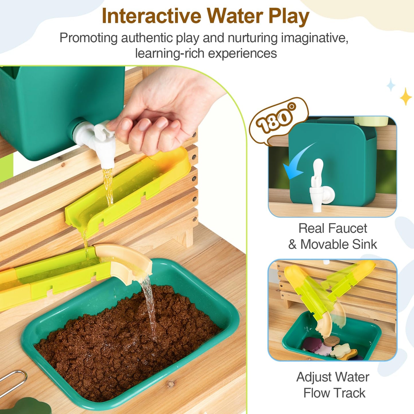 [DREAM BUILDING] Mud Kitchen for Kids Outdoor – Wooden Pretend Play Kitchen with Sink, Chalkboard & 25-Piece Accessories