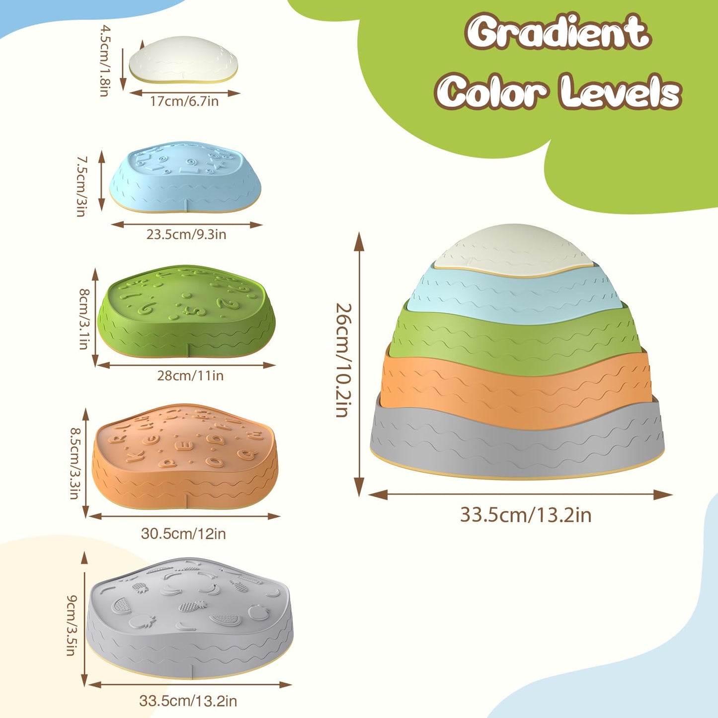 DREAM BUILDING Stepping Stones for Kids – Non-Slip Sensory Balance Stones for Indoor/Outdoor Play (Ages 3–8)