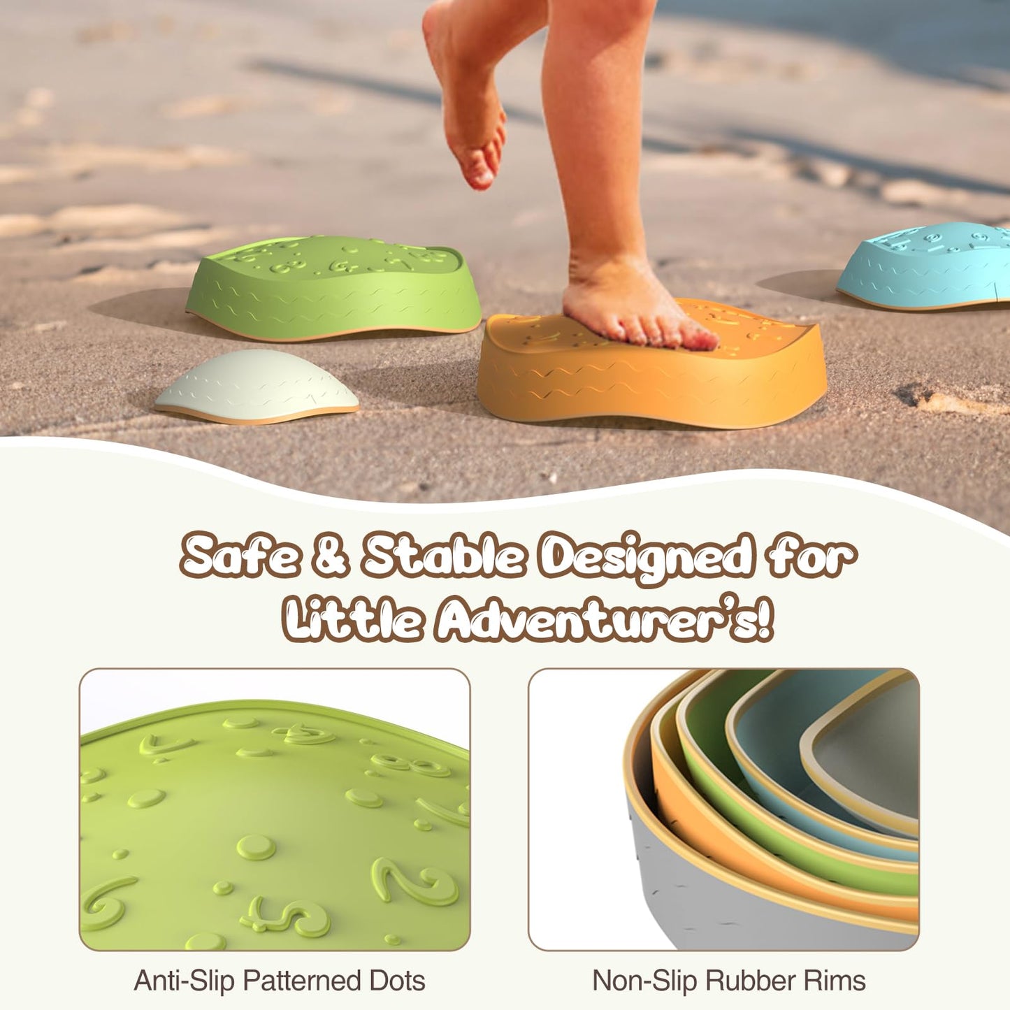 DREAM BUILDING Stepping Stones for Kids – Non-Slip Sensory Balance Stones for Indoor/Outdoor Play (Ages 3–8)