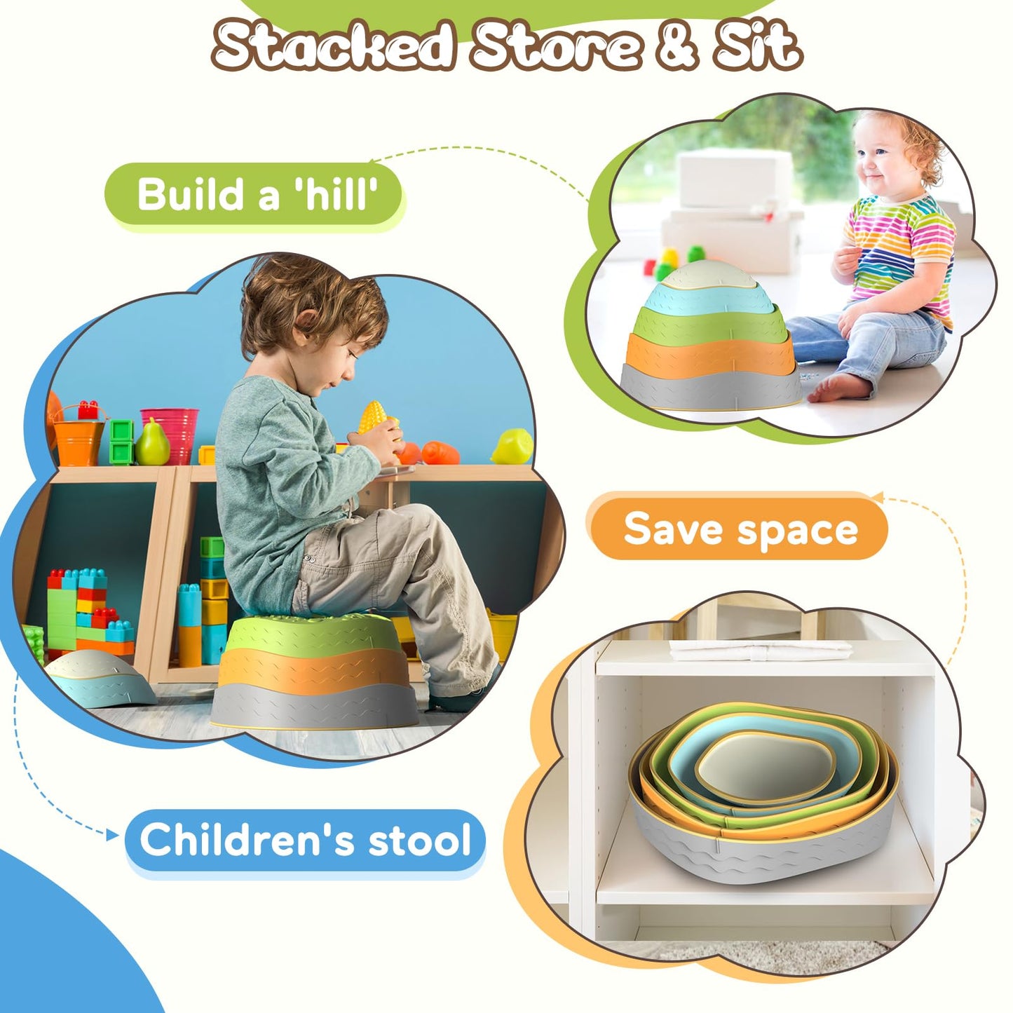 DREAM BUILDING Stepping Stones for Kids – Non-Slip Sensory Balance Stones for Indoor/Outdoor Play (Ages 3–8)