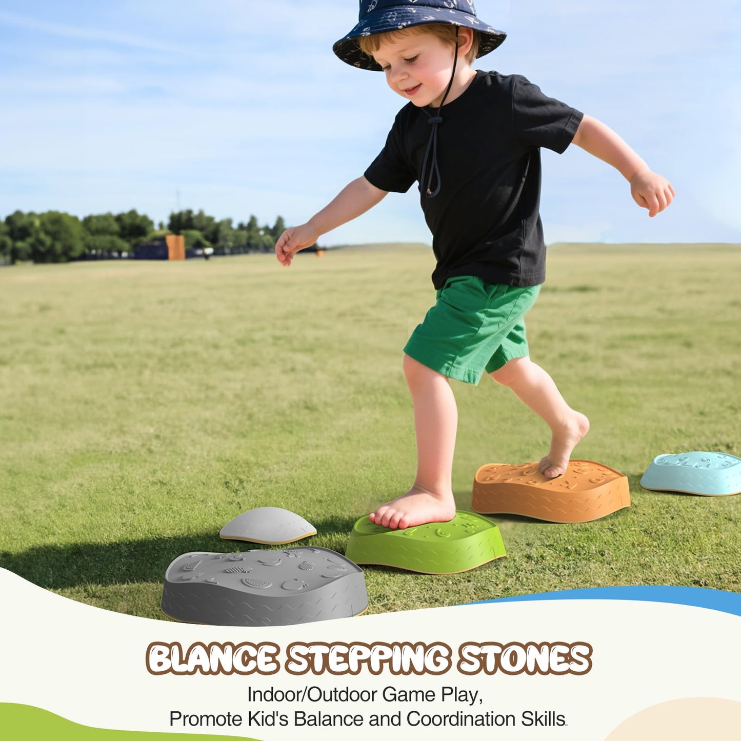 DREAM BUILDING Stepping Stones for Kids – Non-Slip Sensory Balance Stones for Indoor/Outdoor Play (Ages 3–8)