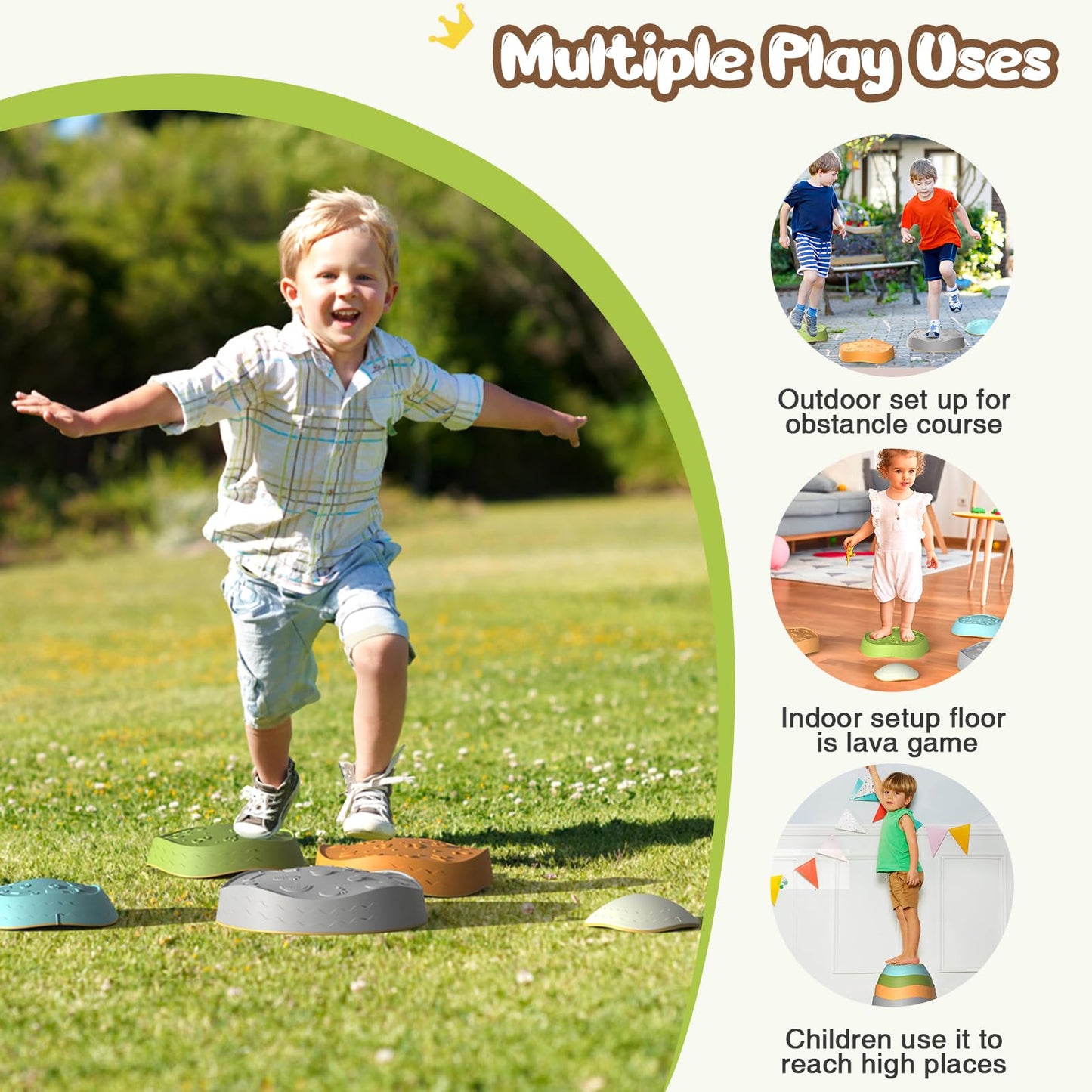DREAM BUILDING Stepping Stones for Kids – Non-Slip Sensory Balance Stones for Indoor/Outdoor Play (Ages 3–8)