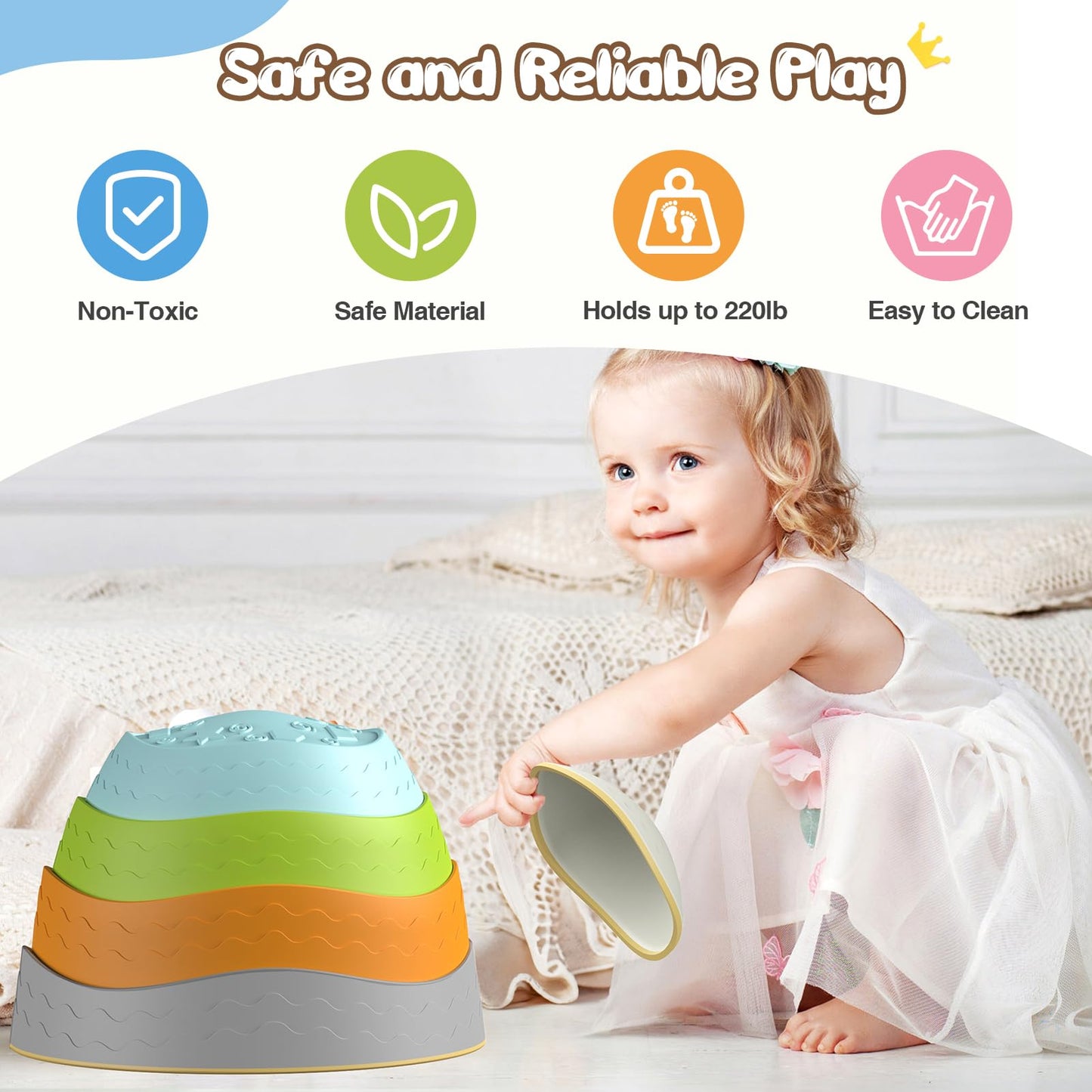 DREAM BUILDING Stepping Stones for Kids – Non-Slip Sensory Balance Stones for Indoor/Outdoor Play (Ages 3–8)