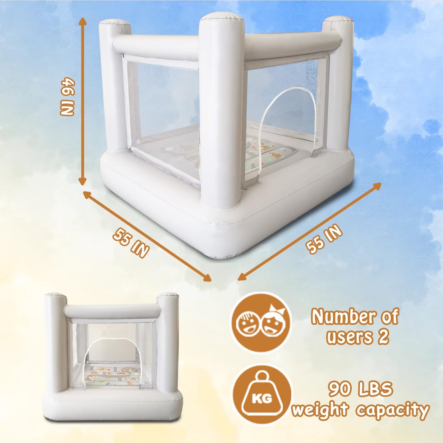 Dream Castle Mini Bounce House with Electric Pump – Indoor/Outdoor Play for Kids 3-6 (55 x 55 in)