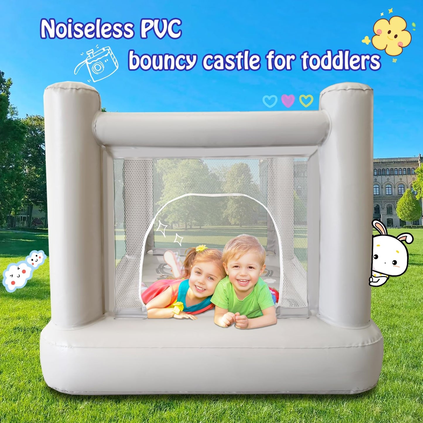 Dream Castle Mini Bounce House with Electric Pump – Indoor/Outdoor Play for Kids 3-6 (55 x 55 in)