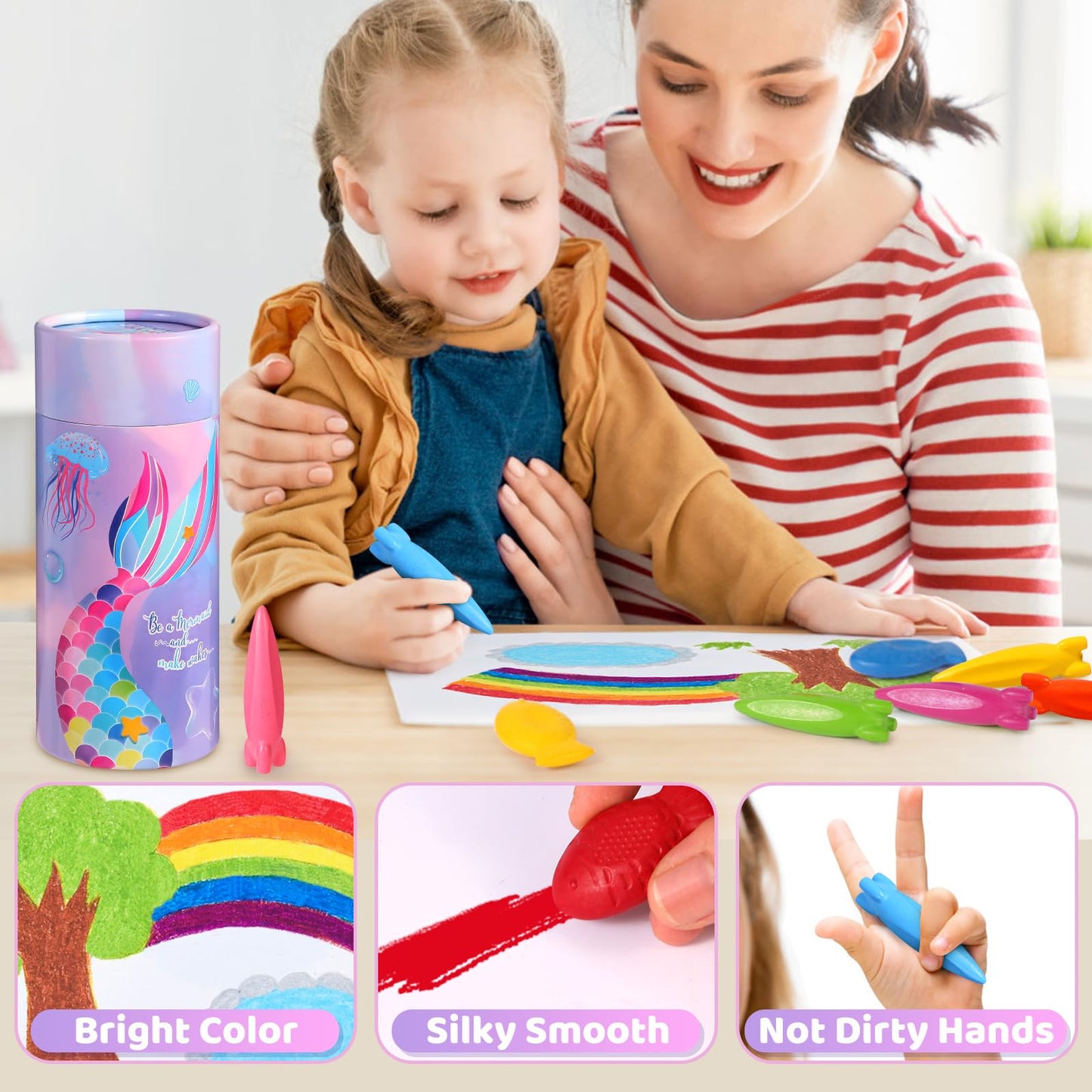 DreamCandy Rocket & Fish-Shaped Crayons – 18pc Non-Toxic Washable Toddler Crayon Set