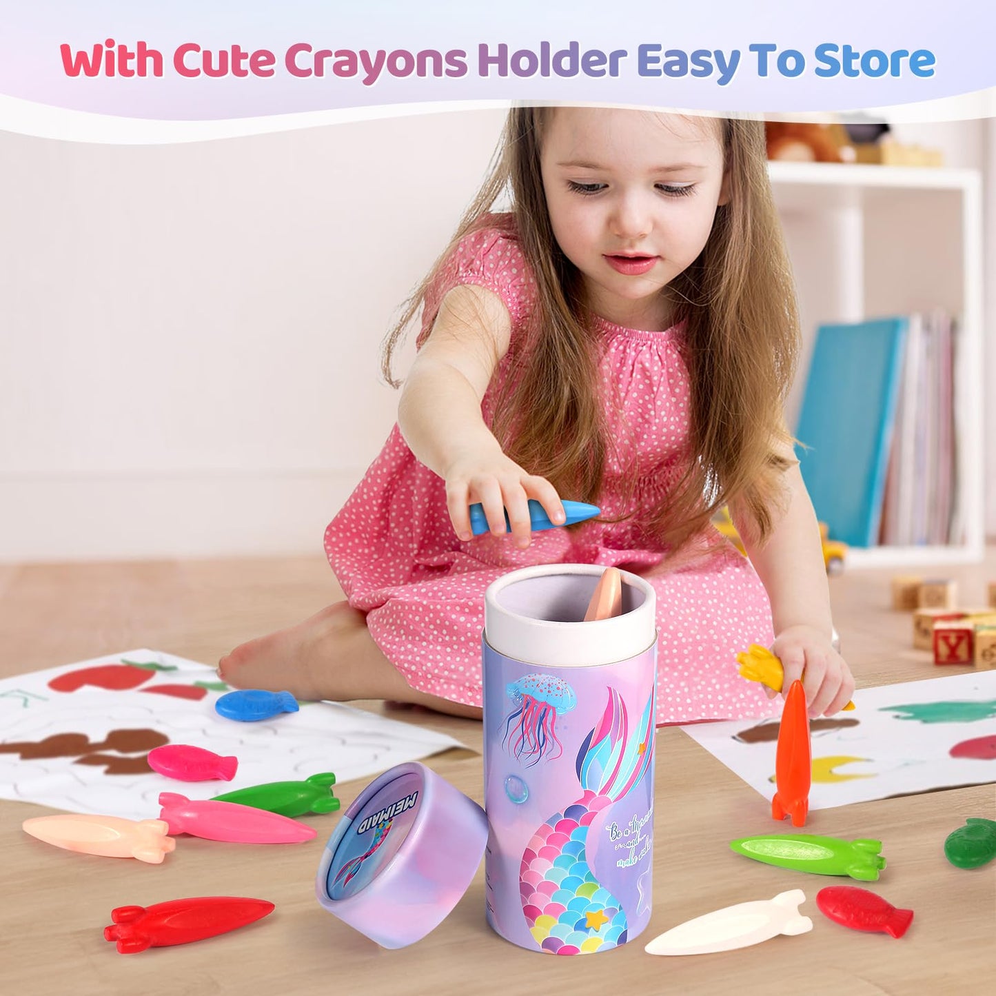 DreamCandy Rocket & Fish-Shaped Crayons – 18pc Non-Toxic Washable Toddler Crayon Set