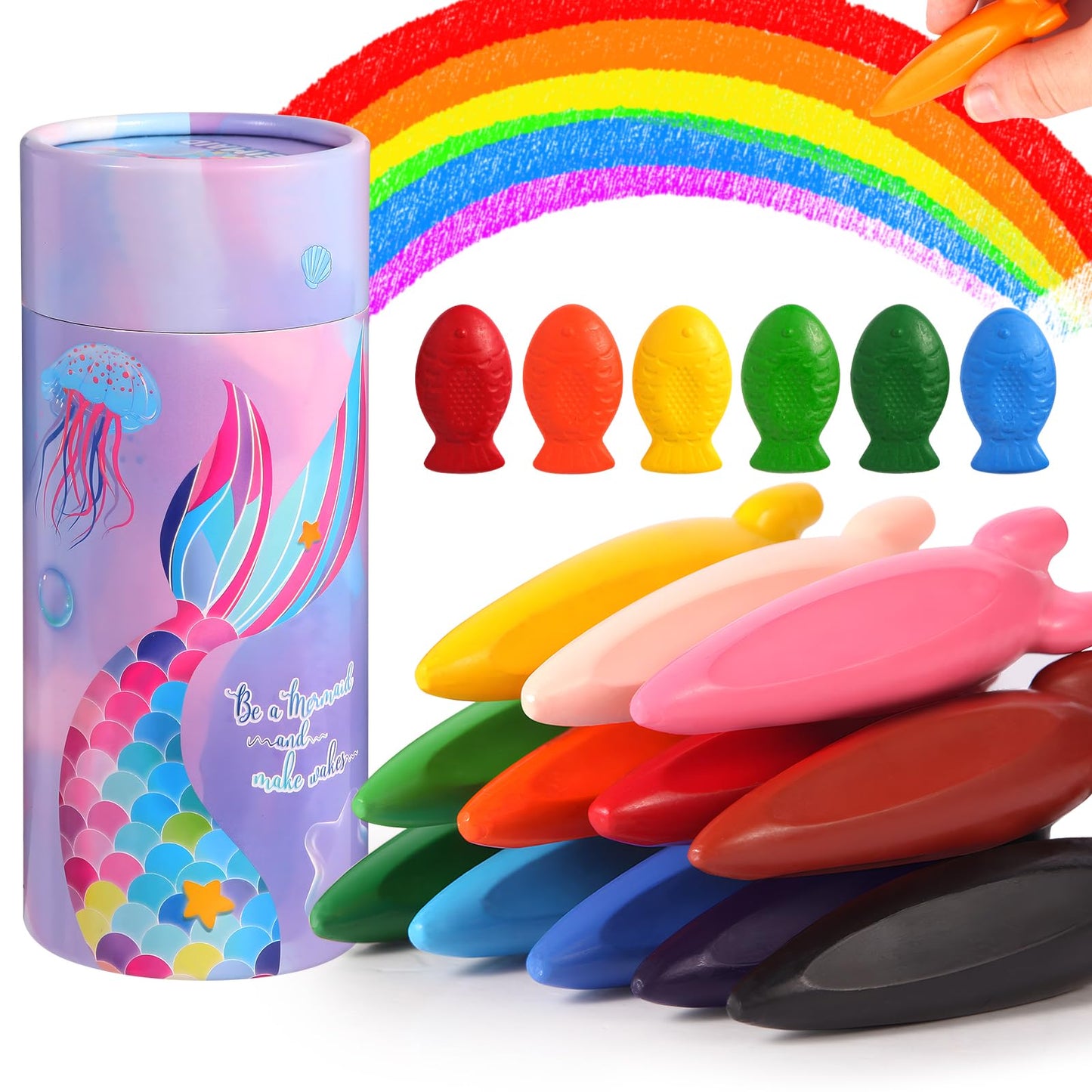 DreamCandy Rocket & Fish-Shaped Crayons – 18pc Non-Toxic Washable Toddler Crayon Set