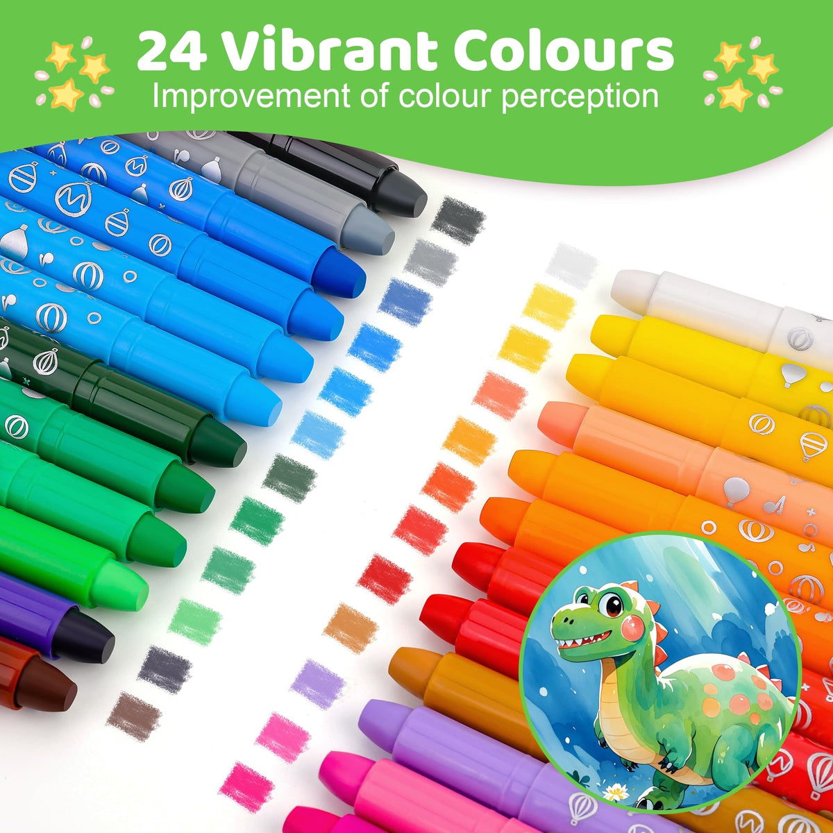 DreamCandy Twist Crayons for Toddlers – 24 Washable Non-Toxic Colors