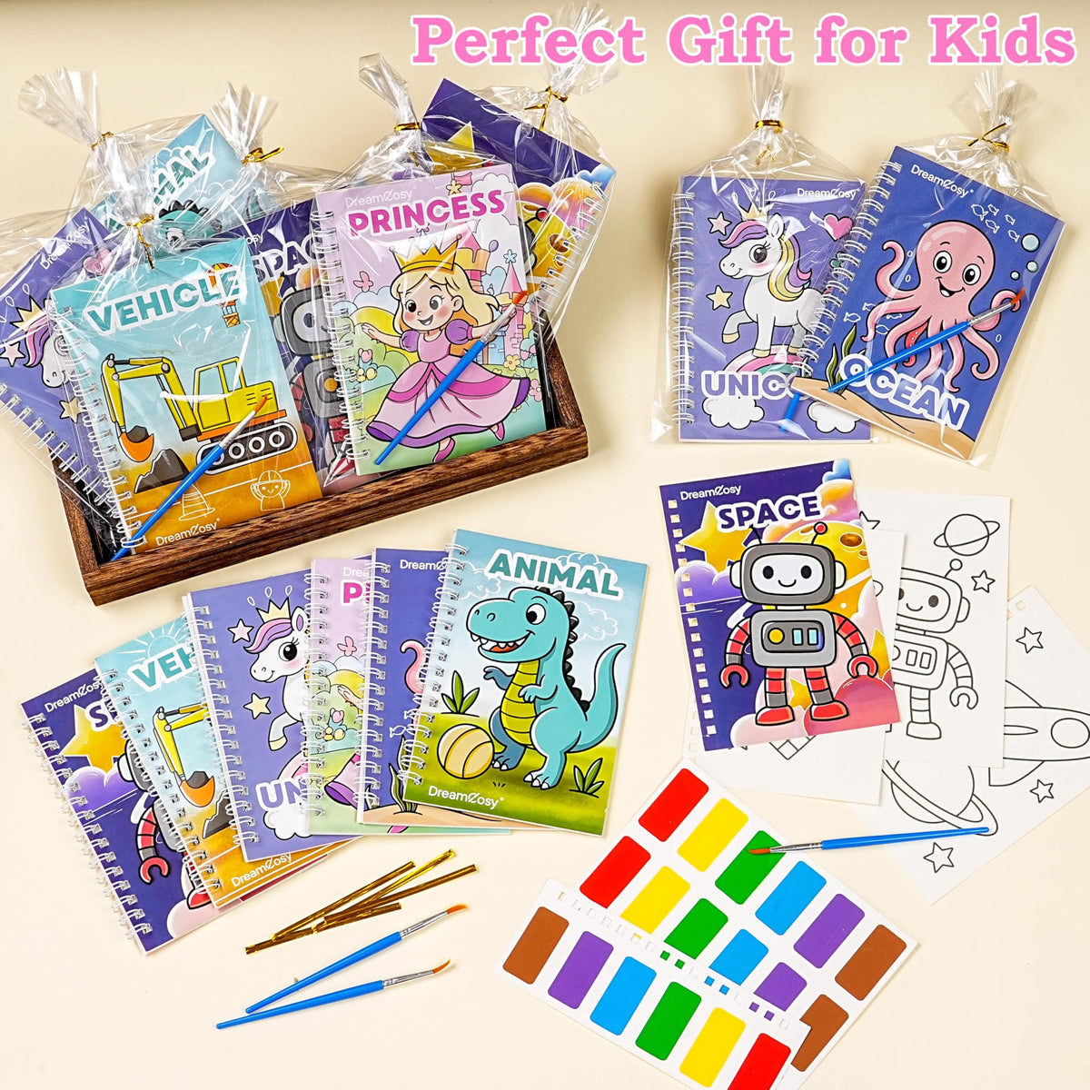 DreamCosy 24-Pack Mini Watercolor Books for Kids (Ages 4-8) - Mess-Free Painting