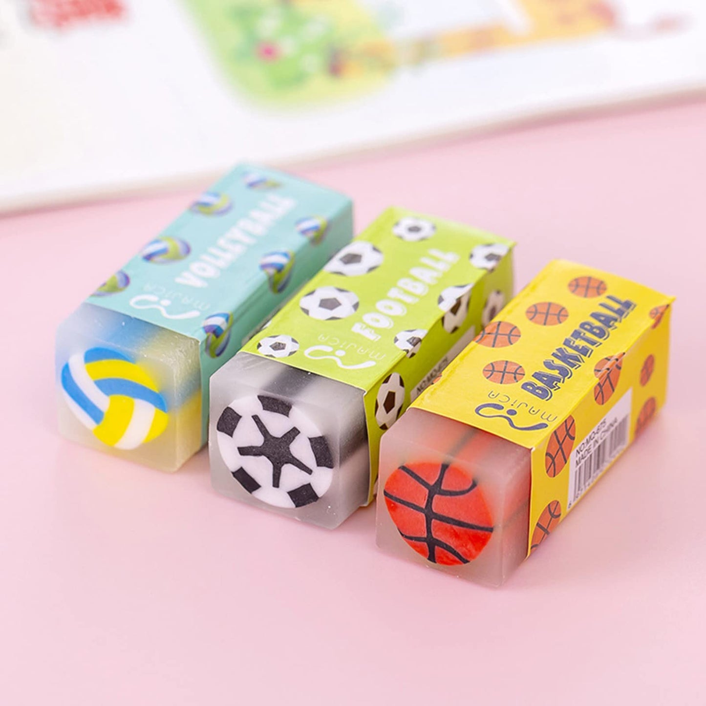 Dreamm Cute Erasers for Kids – 16-Pack Bulk, 4 Styles (Fruit, Ball, Sakura, Dinosaur)