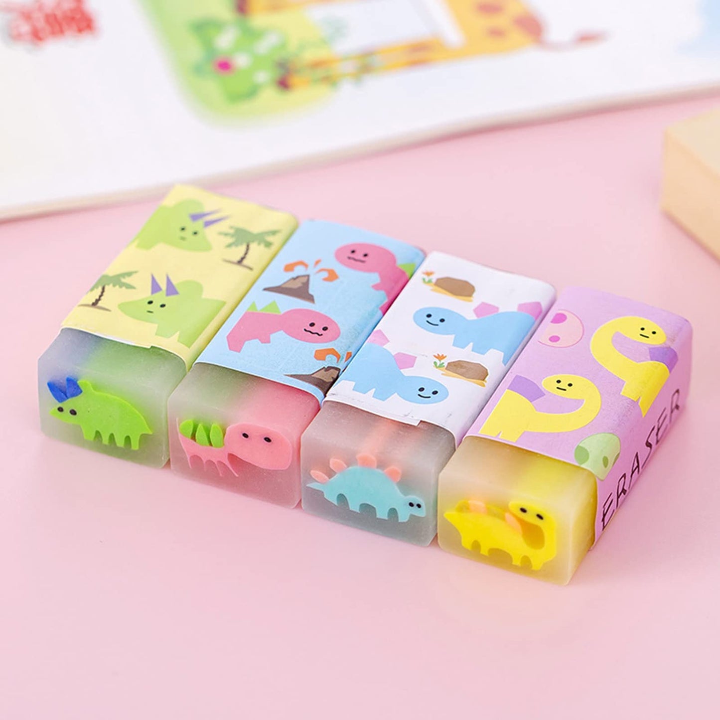 Dreamm Cute Erasers for Kids – 16-Pack Bulk, 4 Styles (Fruit, Ball, Sakura, Dinosaur)