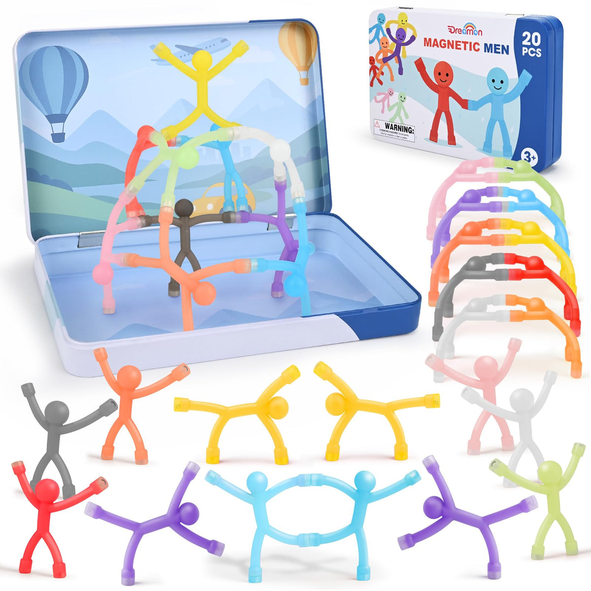 Dreamon 20Pcs Magnetic Travel Toys for Kids – Portable Fidget Playset in a Metal Tin